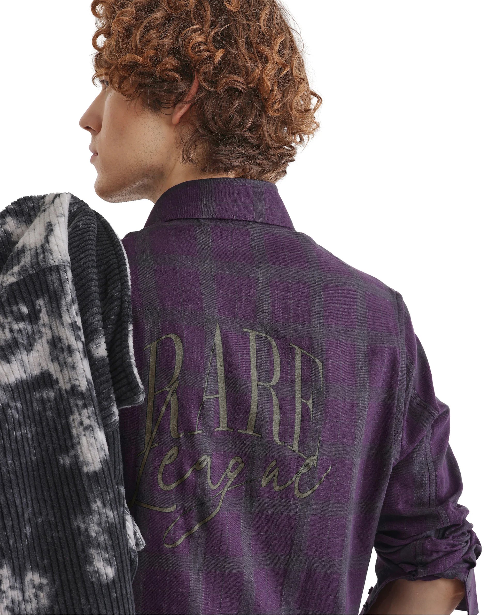 Rare Rabbit Men Leip Purple Cotton Fabric Full Sleeve Regular Fit Checks Shirt