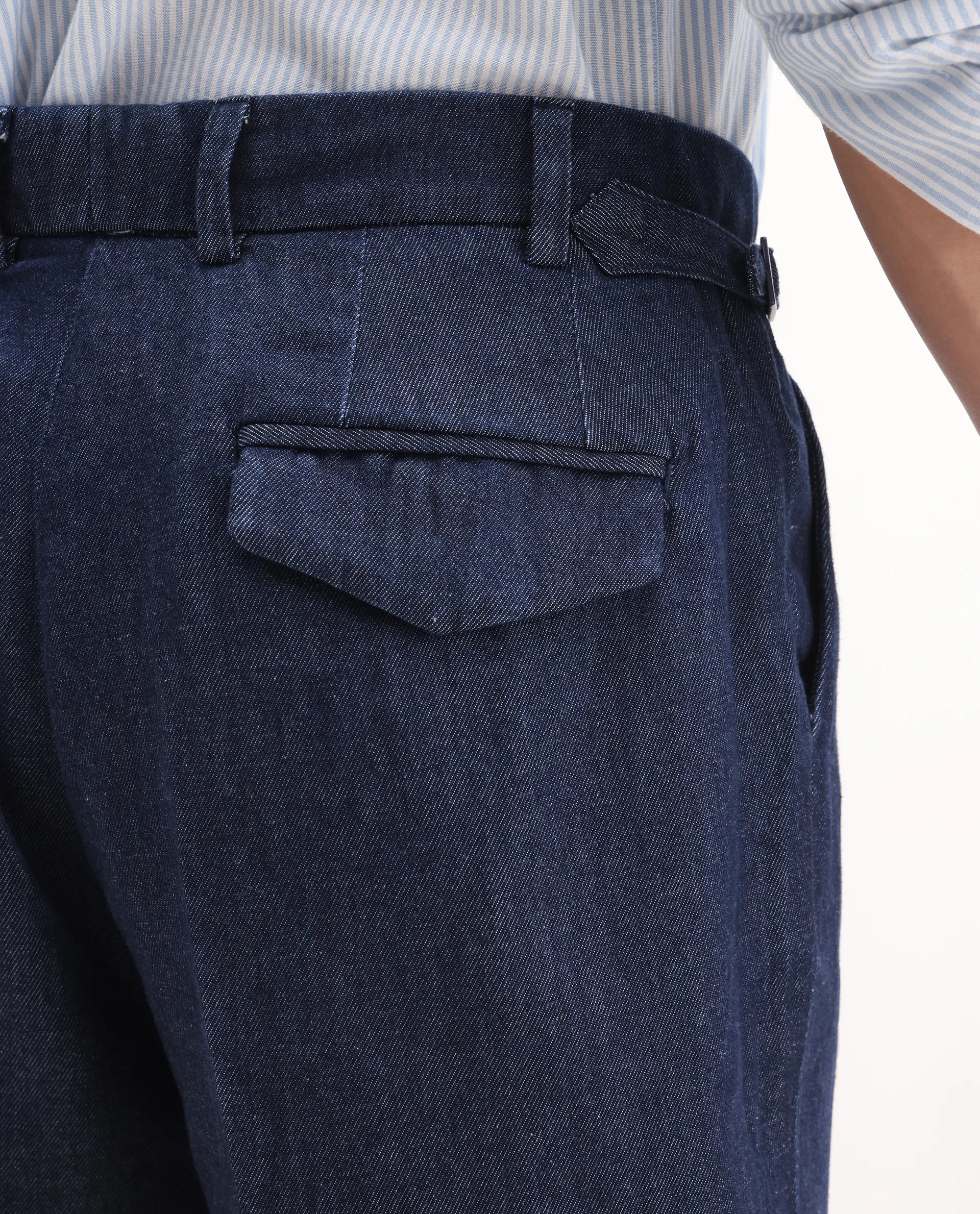 Rare Rabbit Men's Leni Blue Cotton Blend Plain Baggy Fit Trouser