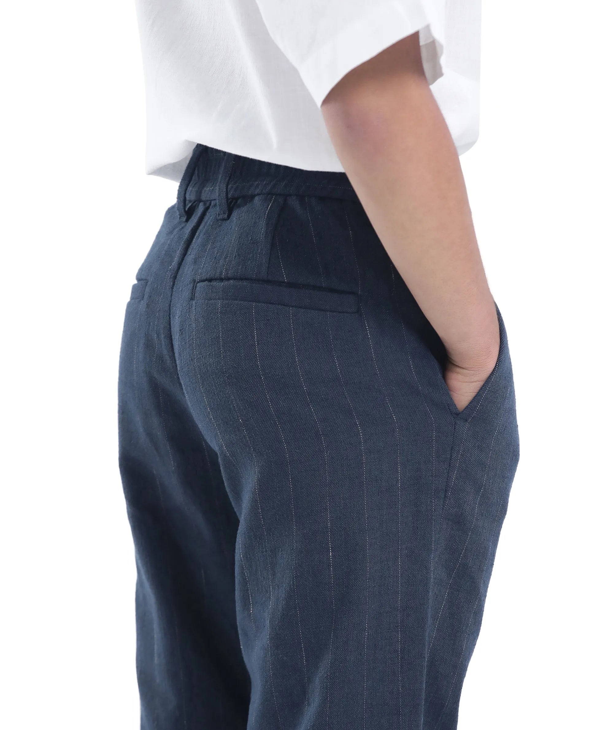 Rare Ones Kids Leo Navy Polyester Blend Striped Button & Zip Closure Regular Fit Trouser