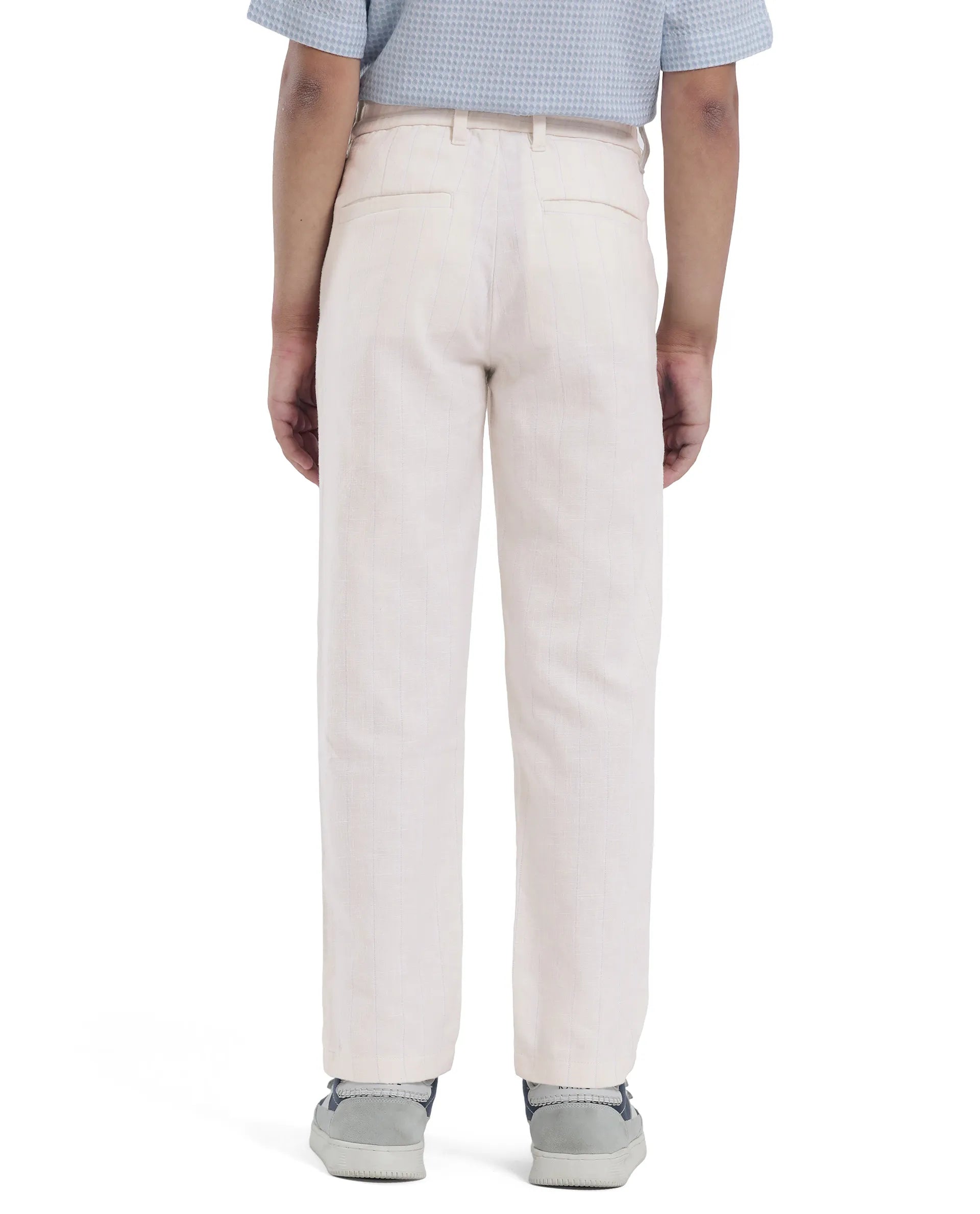 Rare Ones Kids Leo White Polyester Blend Polyester Blend Striped Button & Zip Closure Regular Fit Trouser