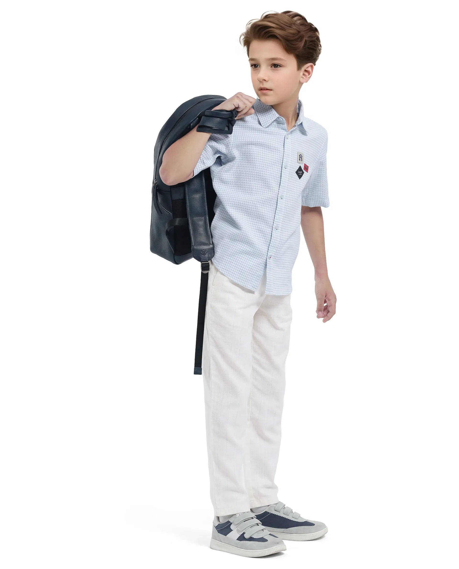 Rare Ones Kids Leo White Polyester Blend Polyester Blend Striped Button & Zip Closure Regular Fit Trouser
