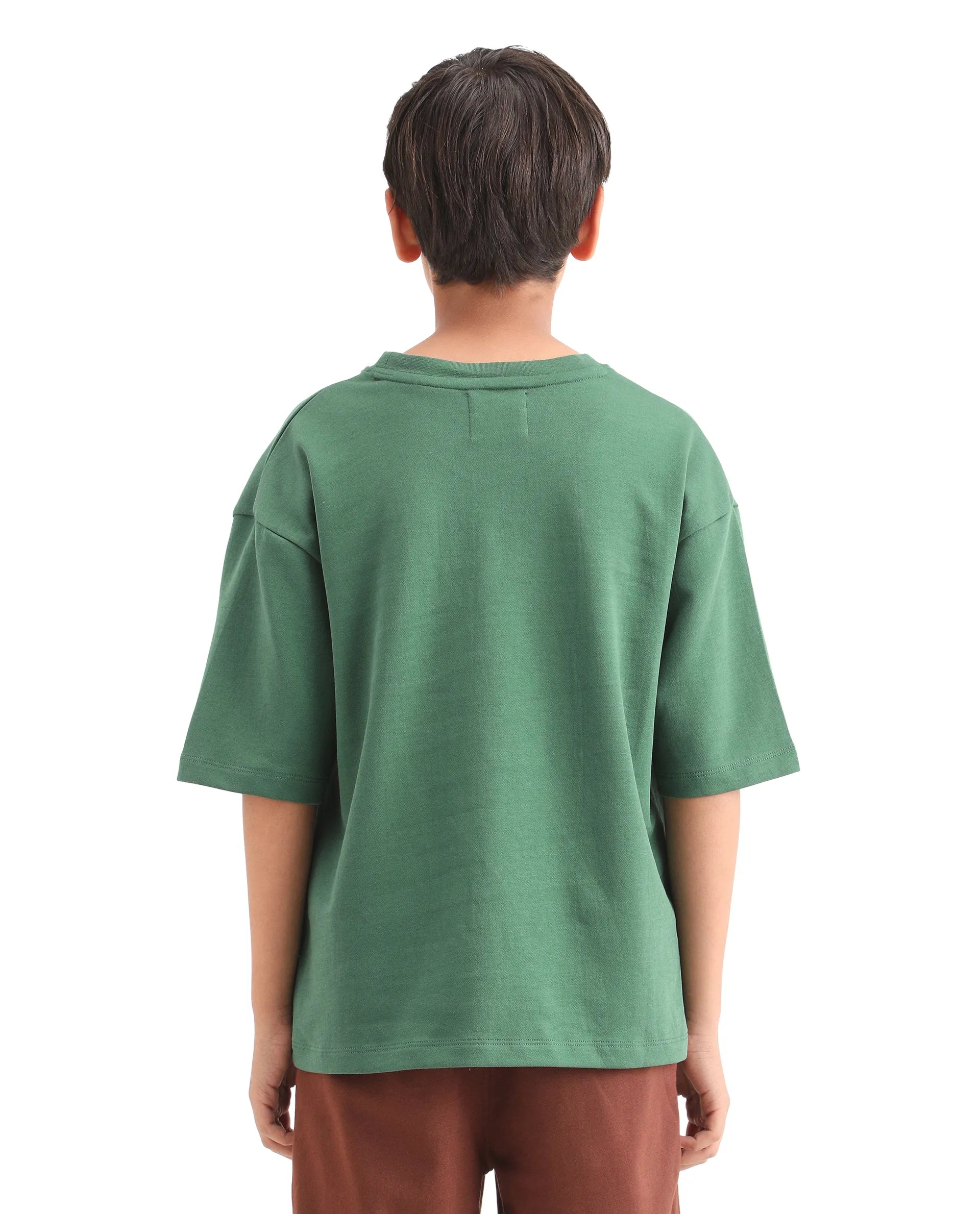 Rare Ones Kids Lerc-K Green Cotton Blend Fabric Pull-On Closure Terry Embroidery Oversized Fit T-Shirt