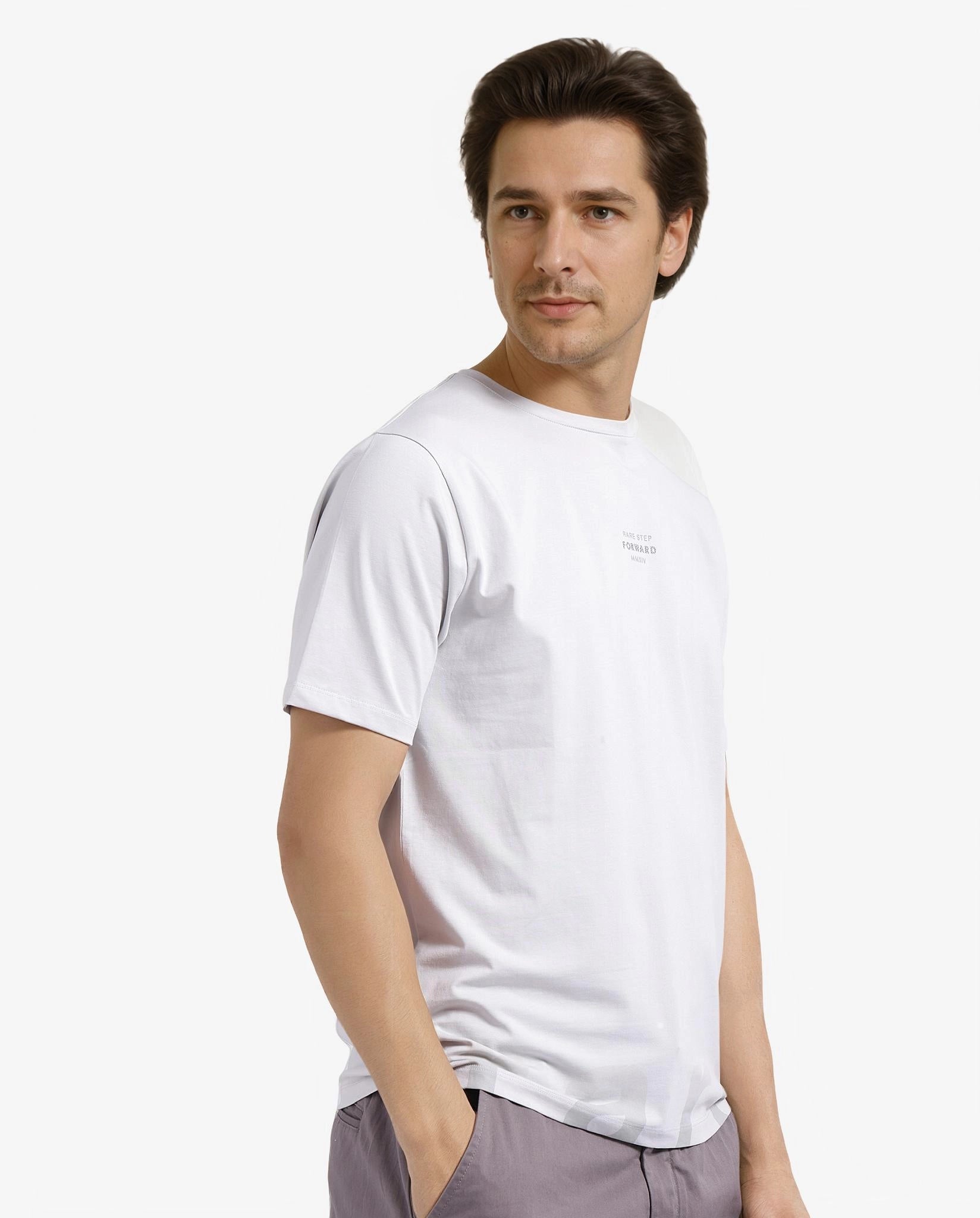 Rare Rabbit Men Let Dark Grey Cotton Lycra Fabric Short Sleeve Crew Neck Regular Fit Typography Print T-Shirt