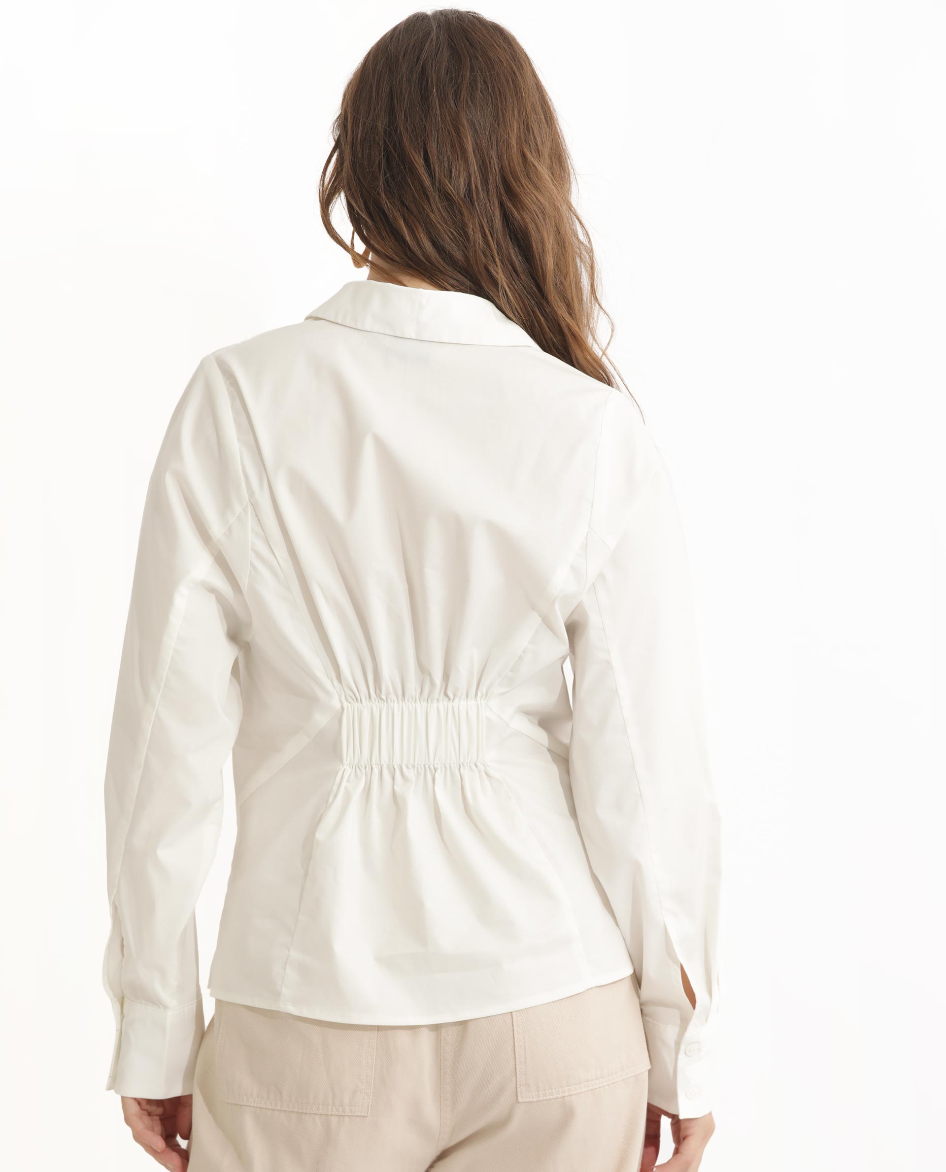 Rareism Women Letizia Off White Cotton Blend Fabric Regular Sleeve Shirt Collar Solid Shirt