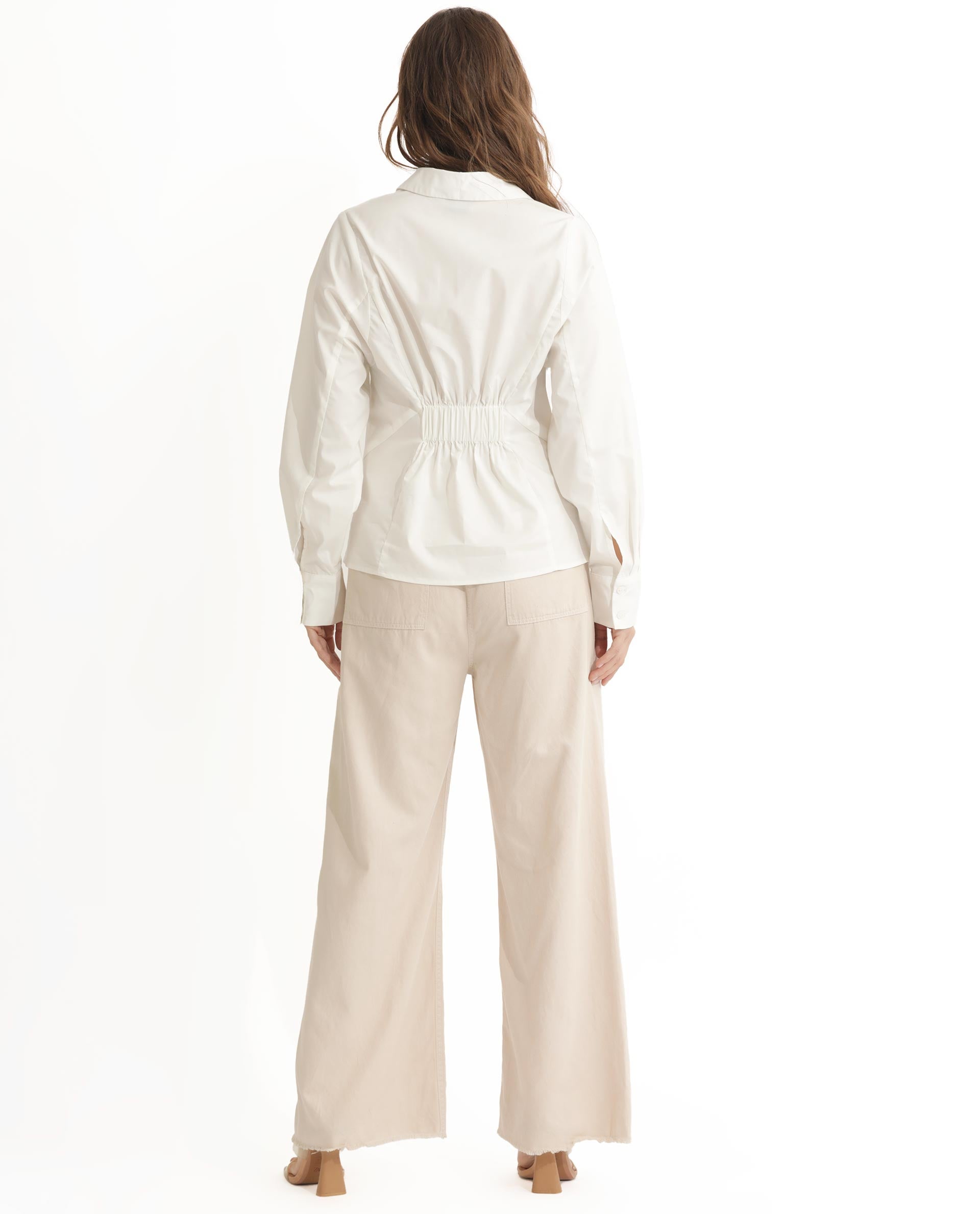 Rareism Women Letizia Off White Cotton Blend Fabric Regular Sleeve Shirt Collar Solid Shirt