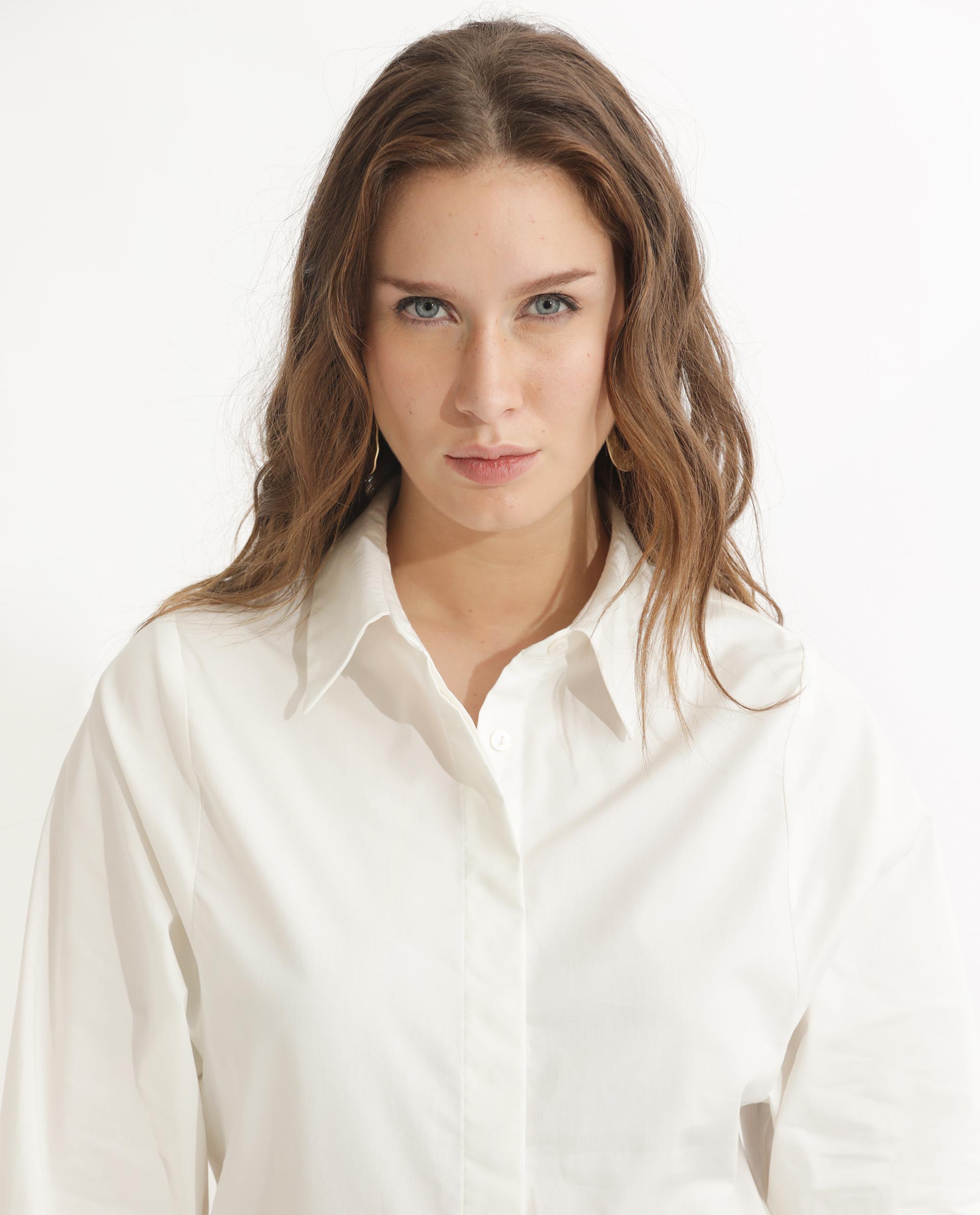 Rareism Women Letizia Off White Cotton Blend Fabric Regular Sleeve Shirt Collar Solid Shirt