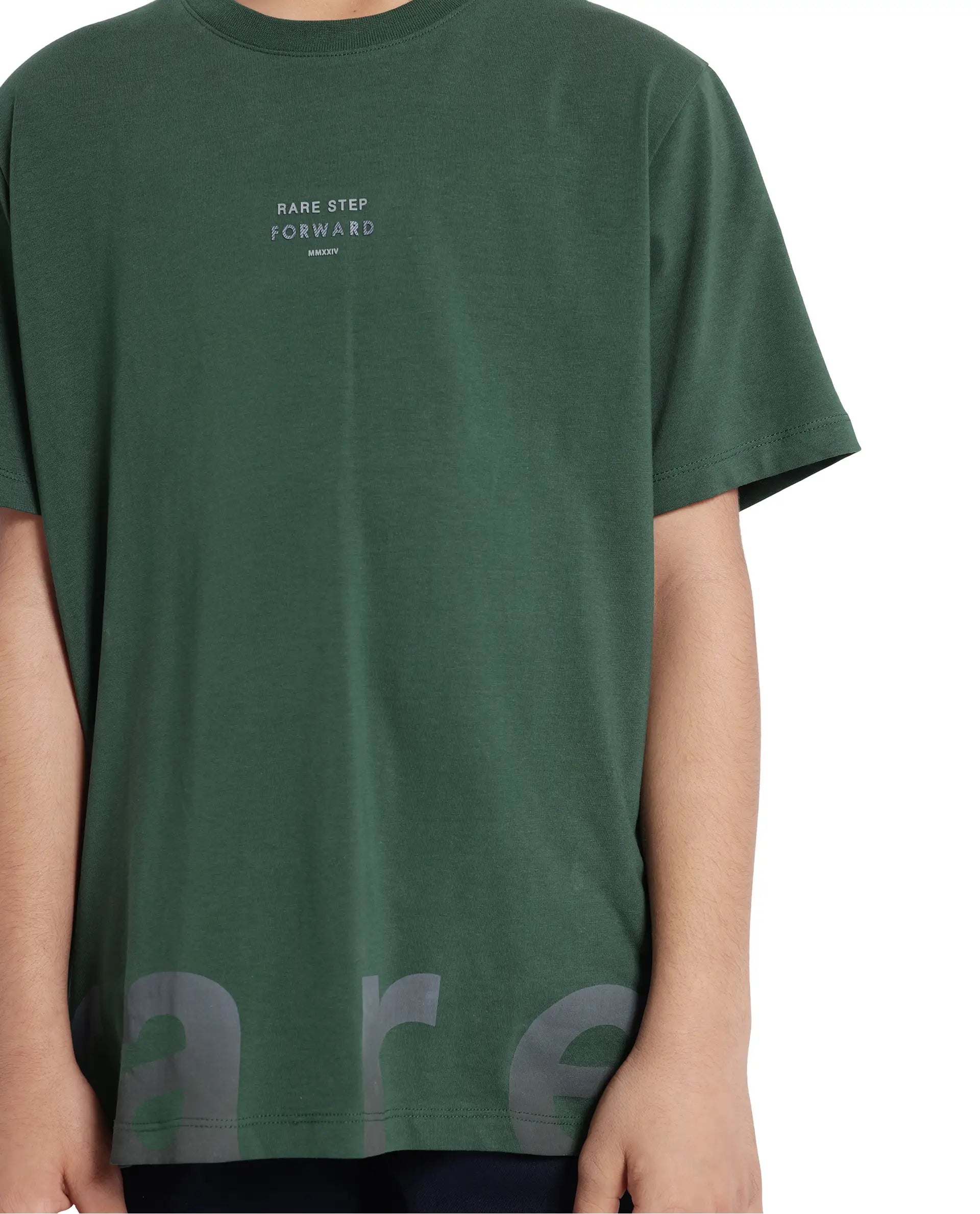 Rare Ones Kids Letz Green Cotton Short Sleeve Crew Neck Printed T-Shirt