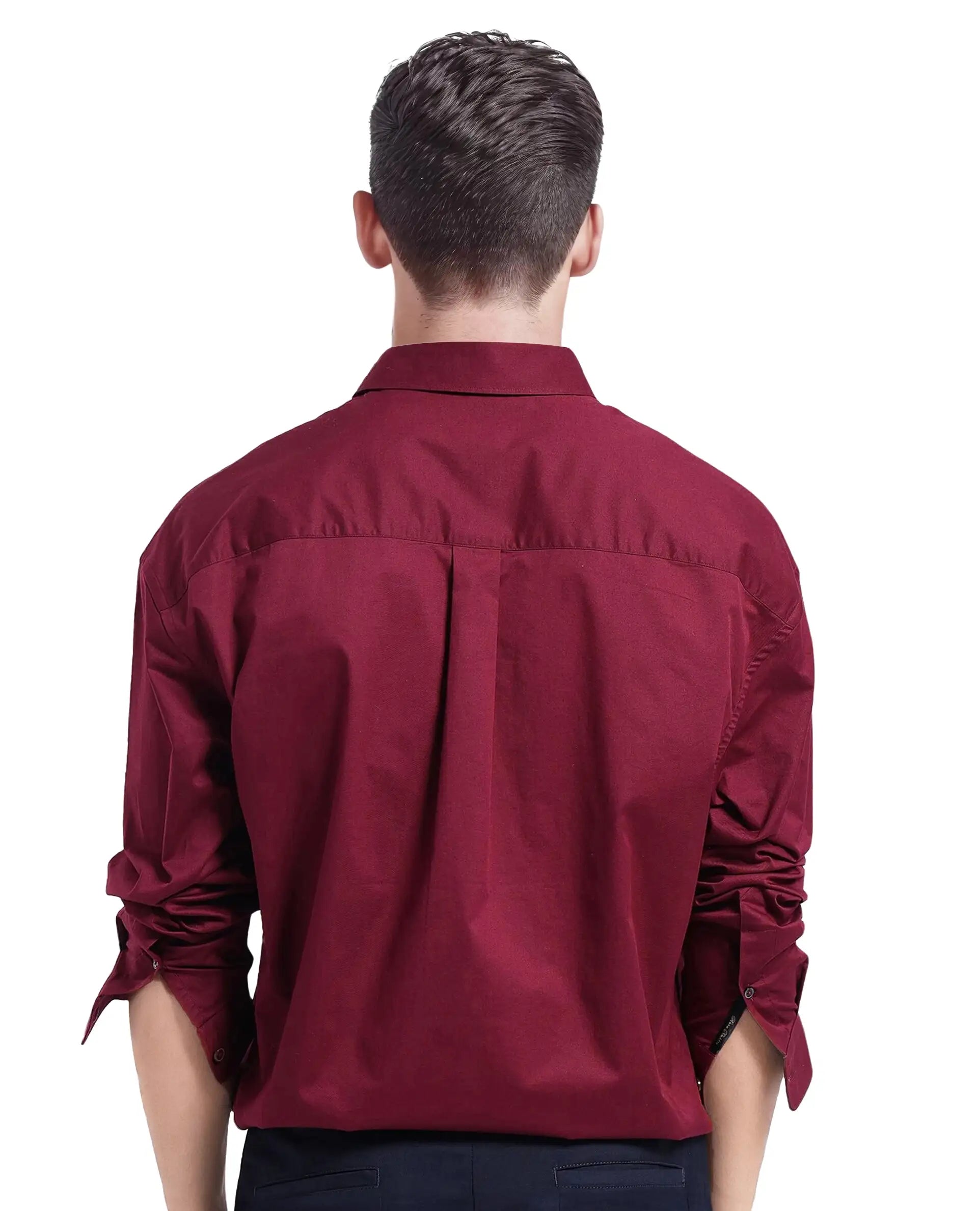 Rare Rabbit Men Lewi Maroon Full Sleeve Collared Neck Boxy Fit Plain Shirt