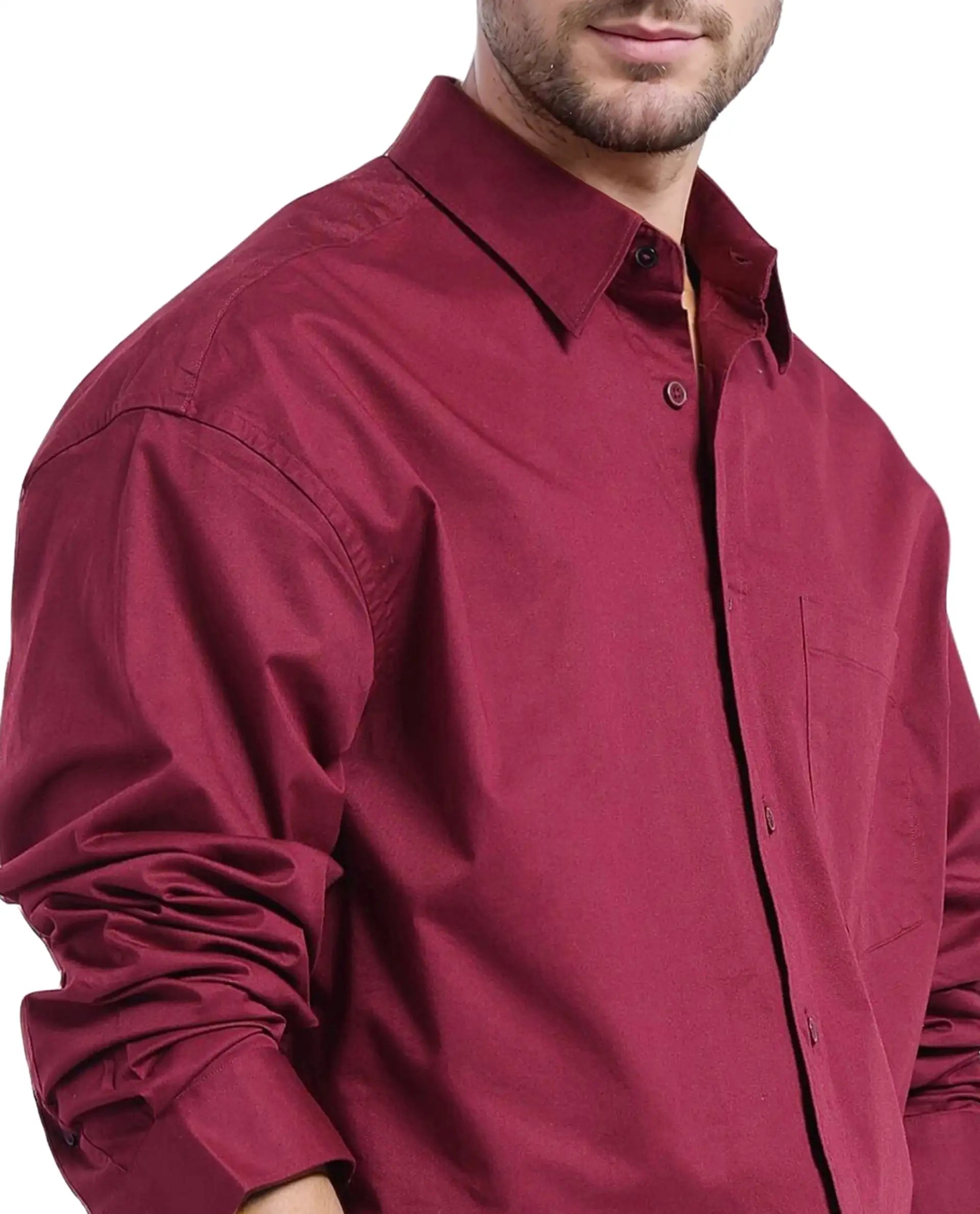 Rare Rabbit Men Lewi Maroon Full Sleeve Collared Neck Boxy Fit Plain Shirt