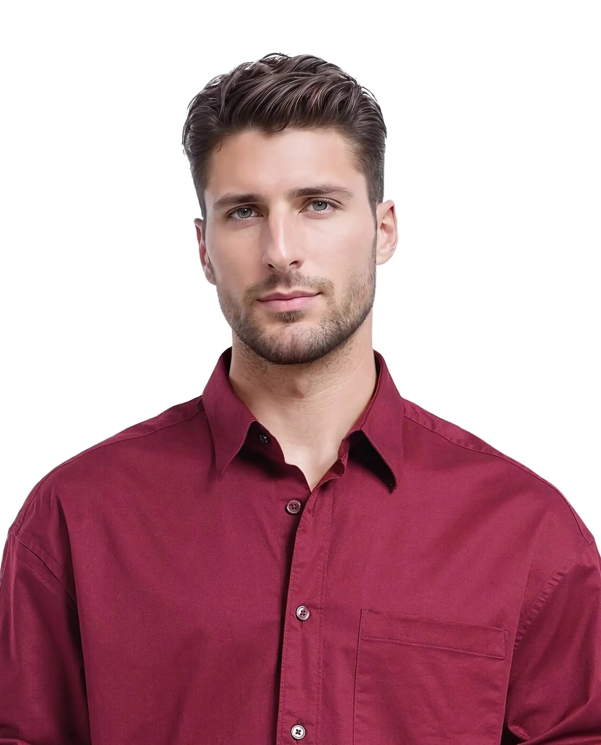 Rare Rabbit Men Lewi Maroon Full Sleeve Collared Neck Boxy Fit Plain Shirt