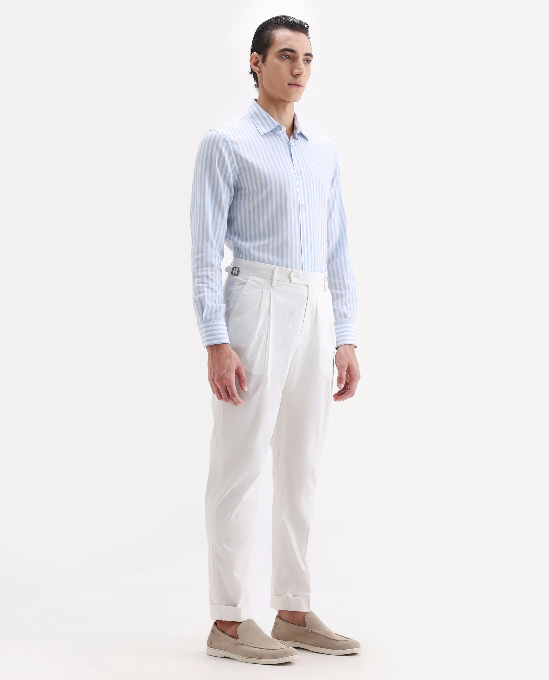 Rare Rabbit Men's Lewit Off White Cotton Plain Regular Fit Trouser