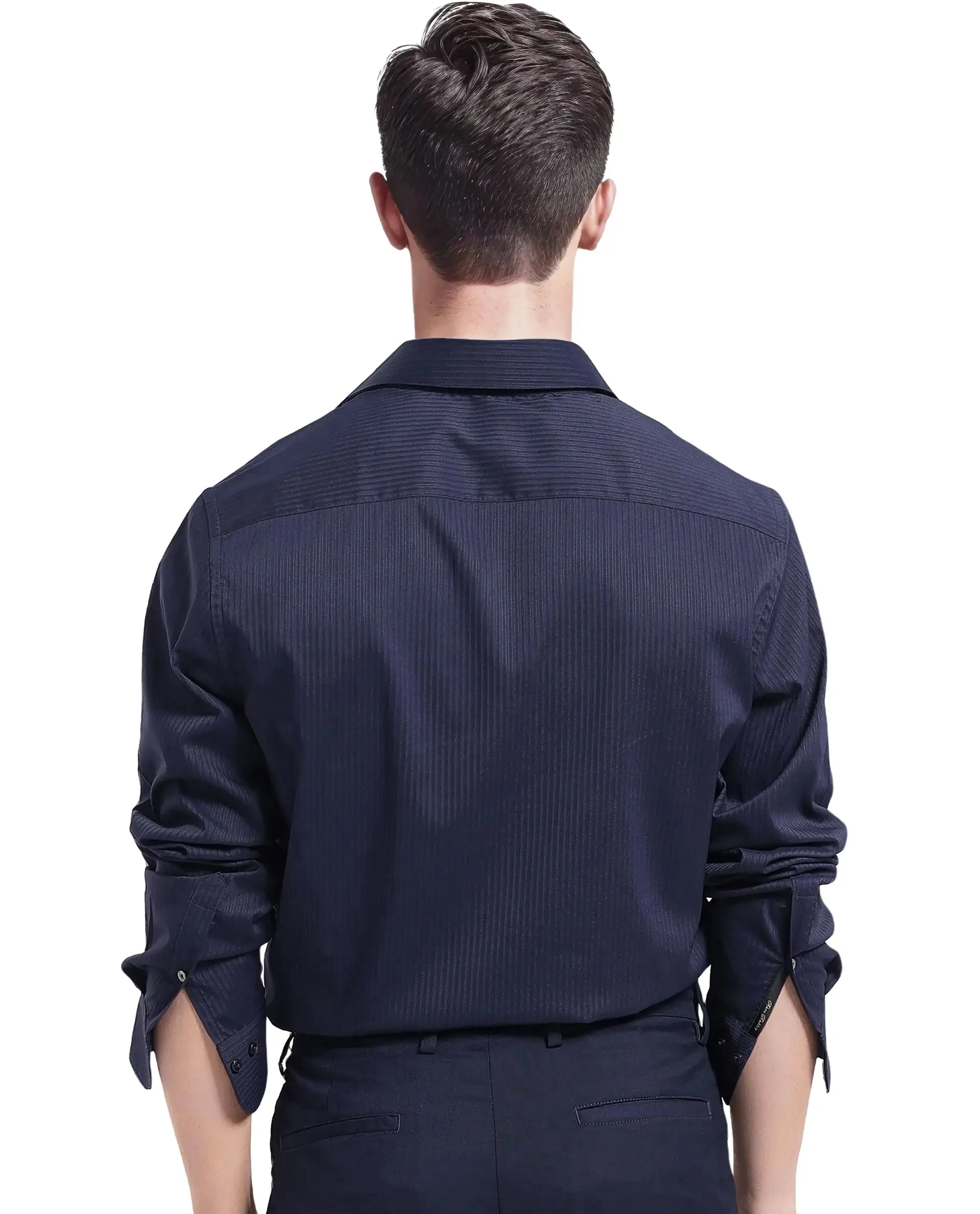 Rare Rabbit Men Lews Navy Knitted Jacquard Fabric Full Sleeve Regular Fit Shirt