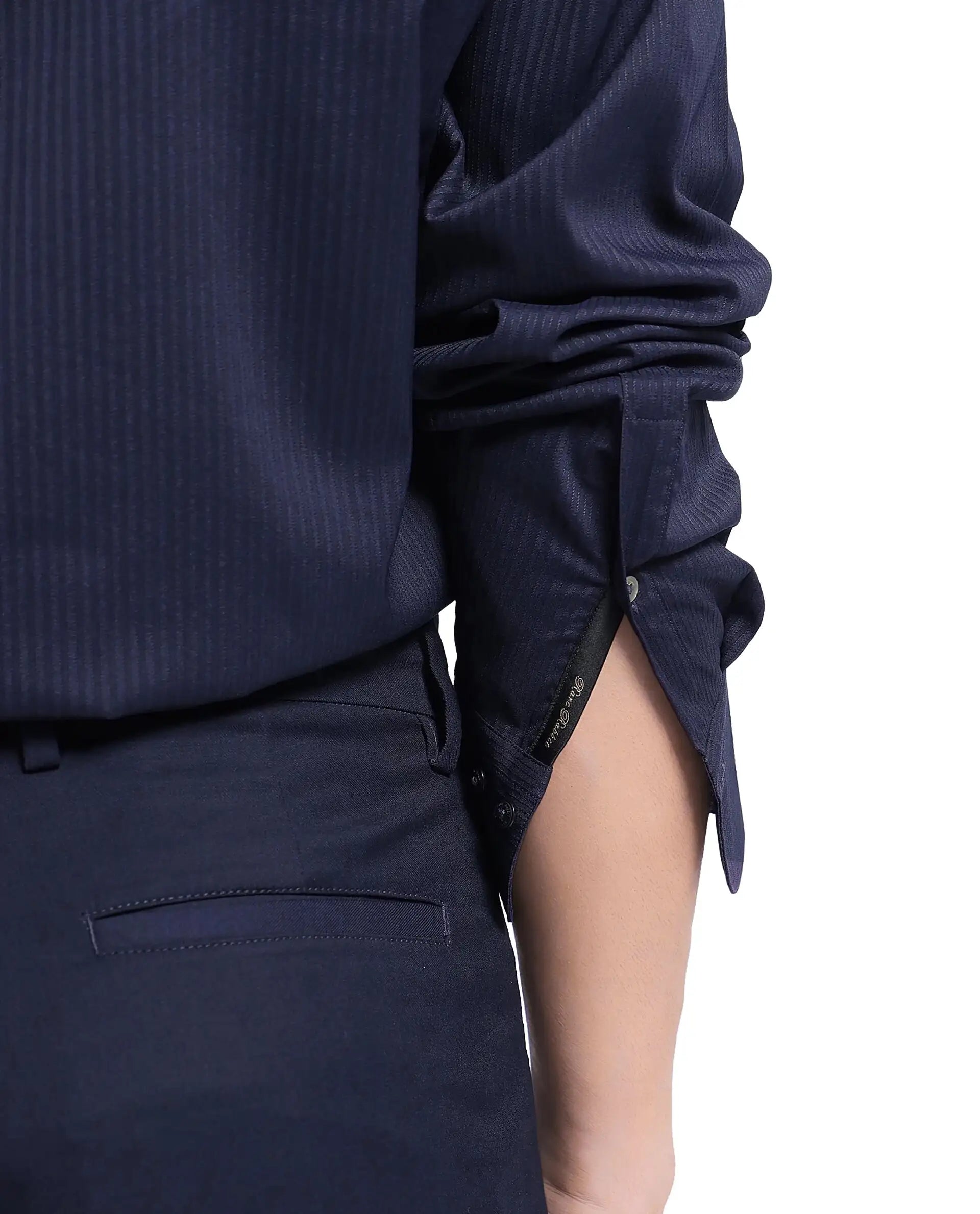 Rare Rabbit Men Lews Navy Knitted Jacquard Fabric Full Sleeve Regular Fit Shirt