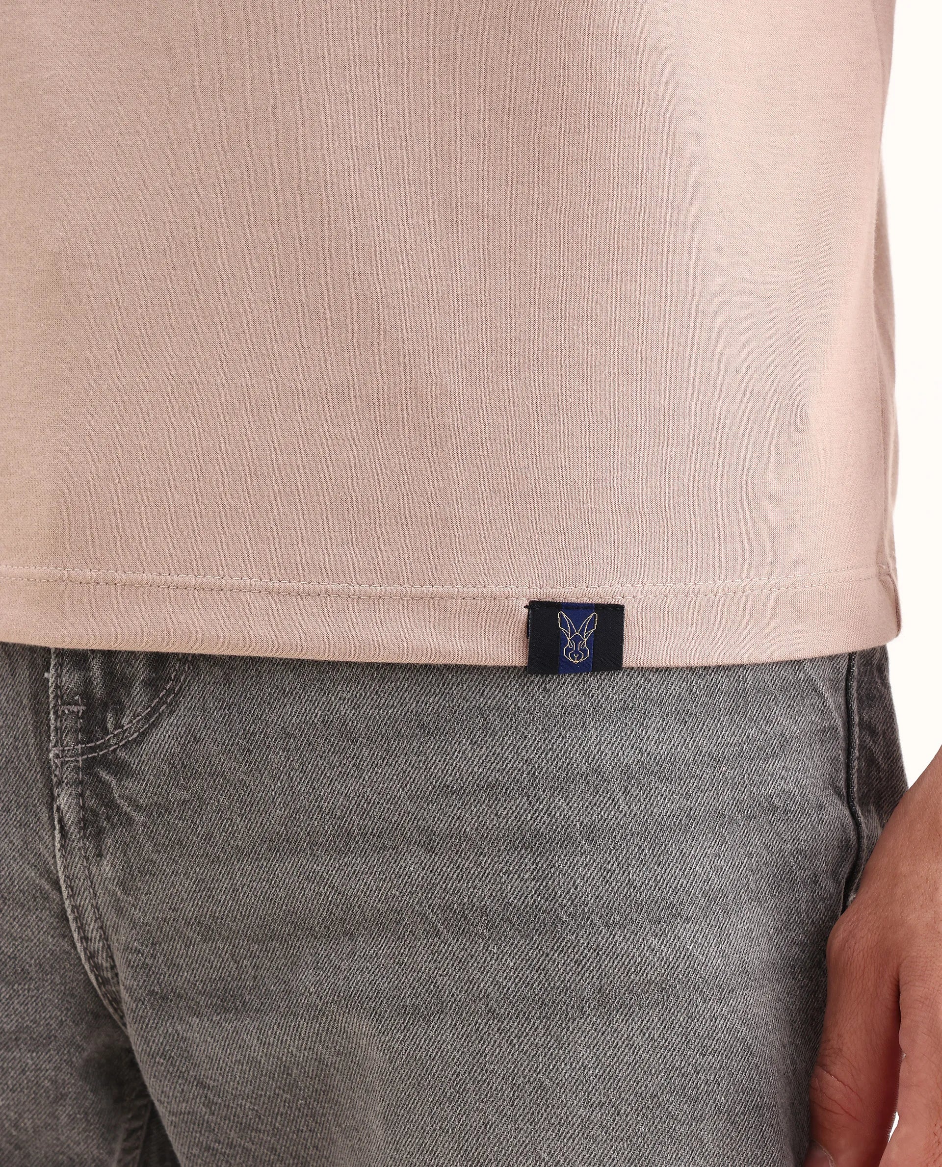 Rare Rabbit Men's Lex Pastel Pink Cotton Blend Embroidered Oversized Fit Half Sleeve Crew Neck T-Shirt