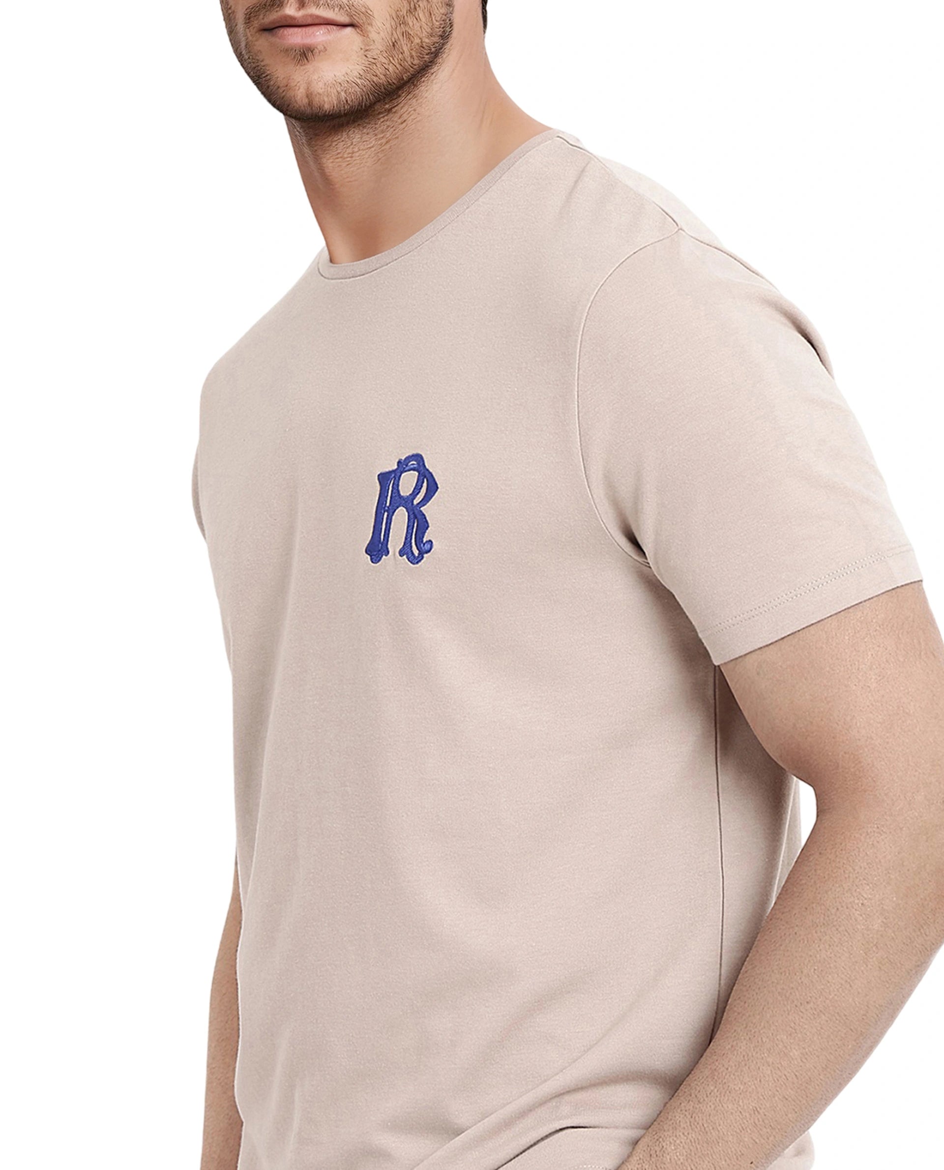 Rare Rabbit Men Lex Pastel Pink Cotton Polyester Fabric Short Sleeve Crew Neck Embroidery T-Shirt