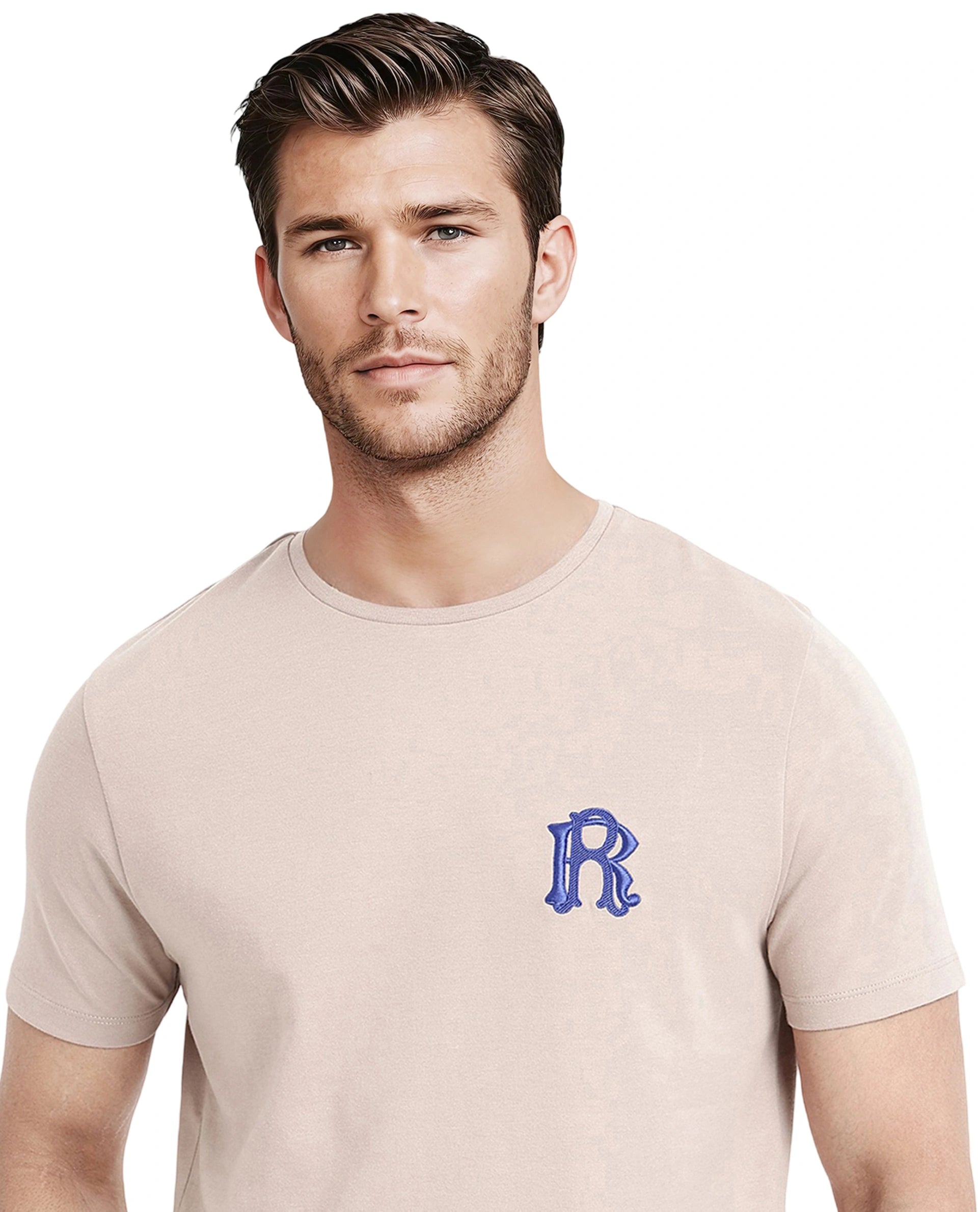 Rare Rabbit Men Lex Pastel Pink Cotton Polyester Fabric Short Sleeve Crew Neck Embroidery T-Shirt