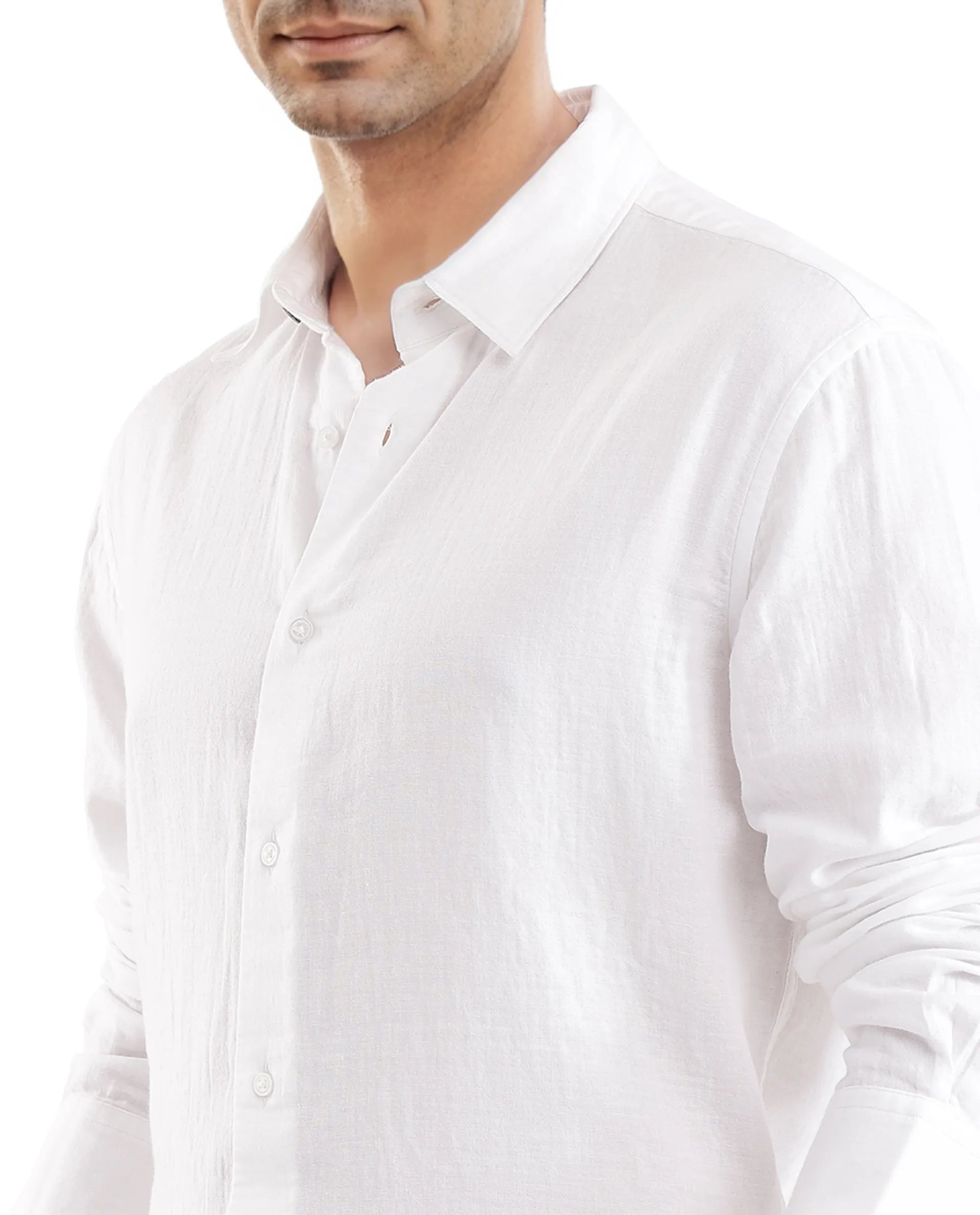 Rare Rabbit Men Layerr Ls-25 White Cotton Fabric Full Sleeve Collared Neck Button Closure Plain Shirt