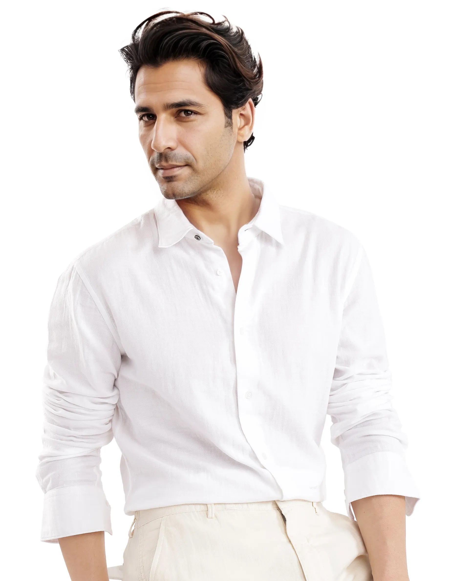 Rare Rabbit Men Layerr Ls-25 White Cotton Fabric Full Sleeve Collared Neck Button Closure Plain Shirt