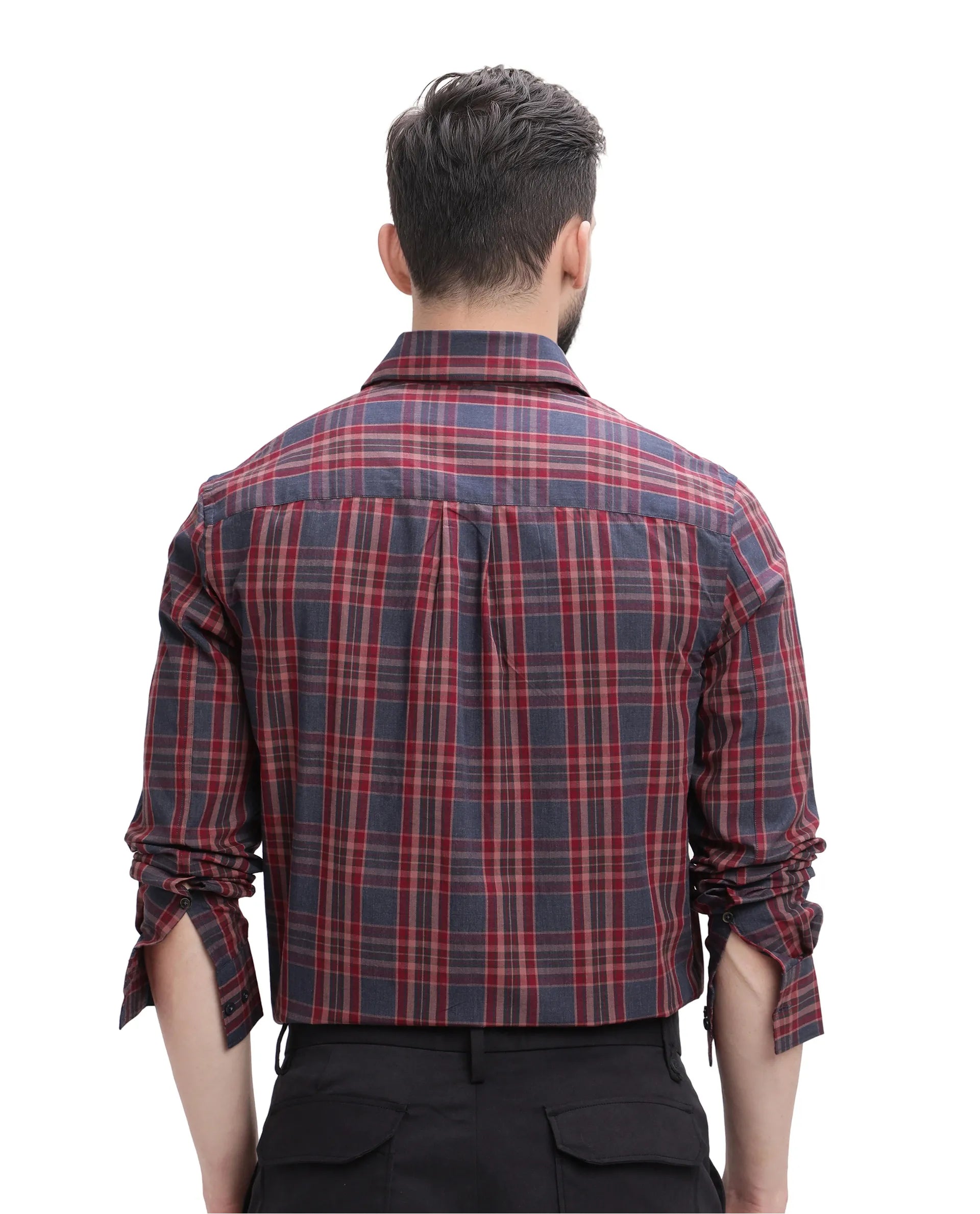 Rare Rabbit Men's Libya Red Cotton Fabric Full Sleeve Regular Collar Checks Shirt