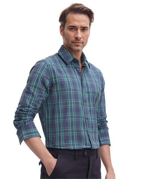 Rare Rabbit Men's Libya Turq Cotton Checked Print Regular Fit Full Sle