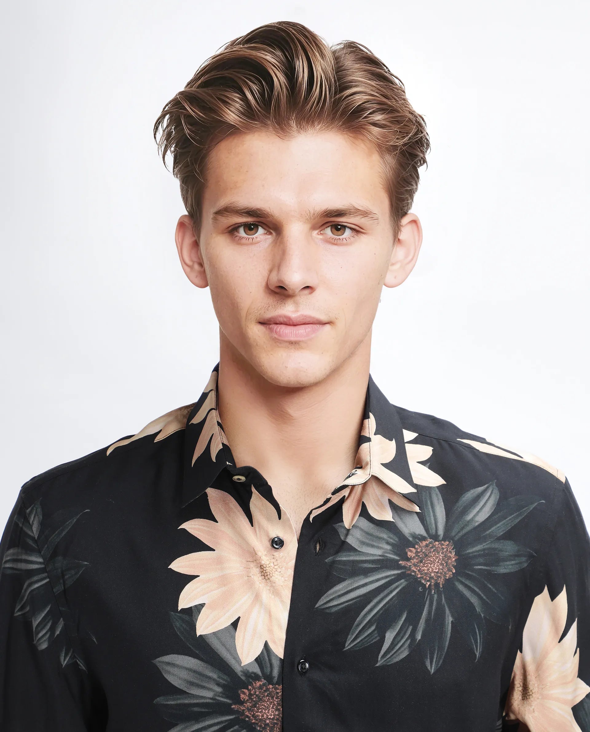 Rare Rabbit Men's Lich Black Viscose Floral Print Regular Fit Full Sleeve Collared Shirt