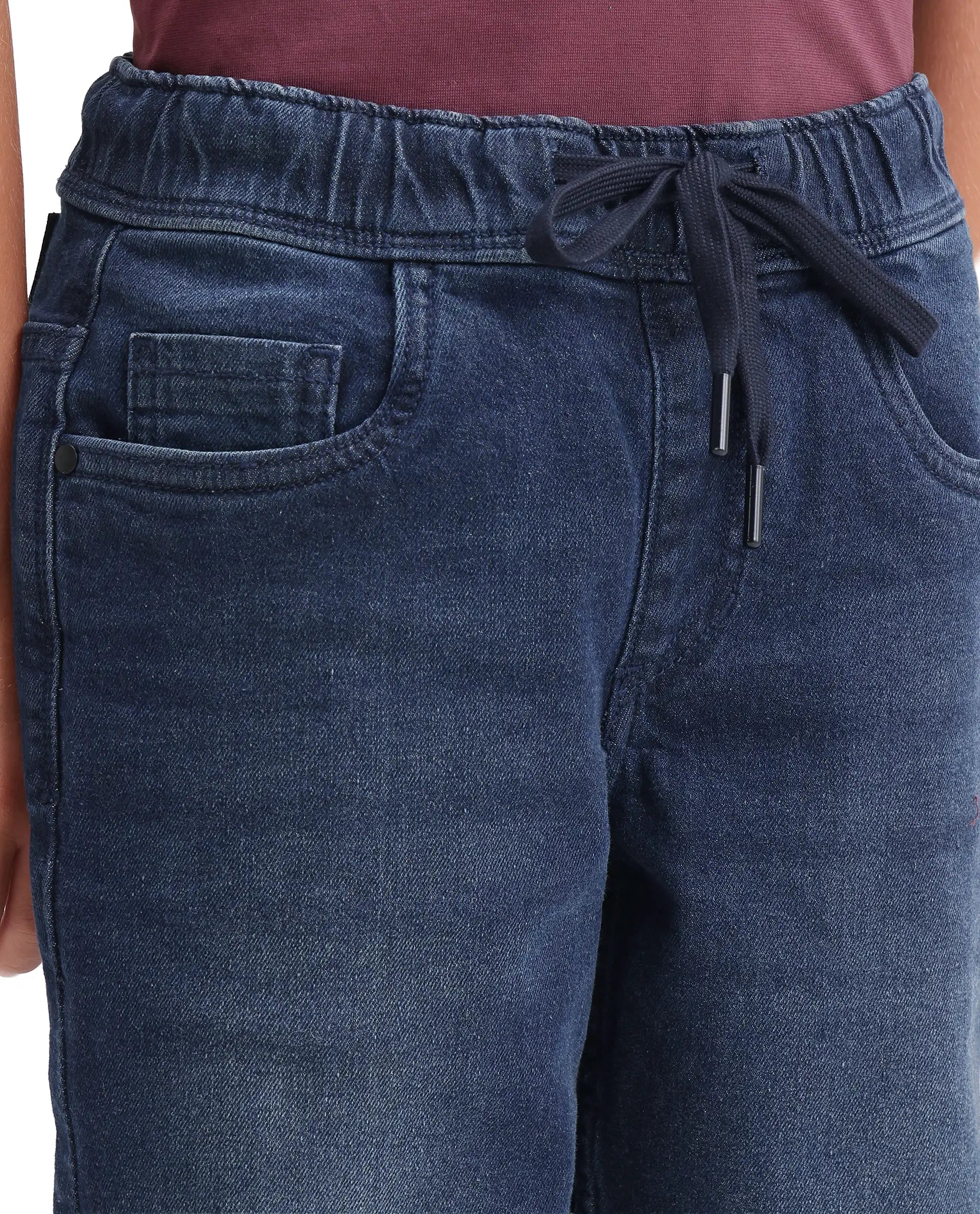 Rare Ones Kids Lifo Dark Blue Cotton Blend Fabric Drawstring Closure Regular Fit Plain Jeans