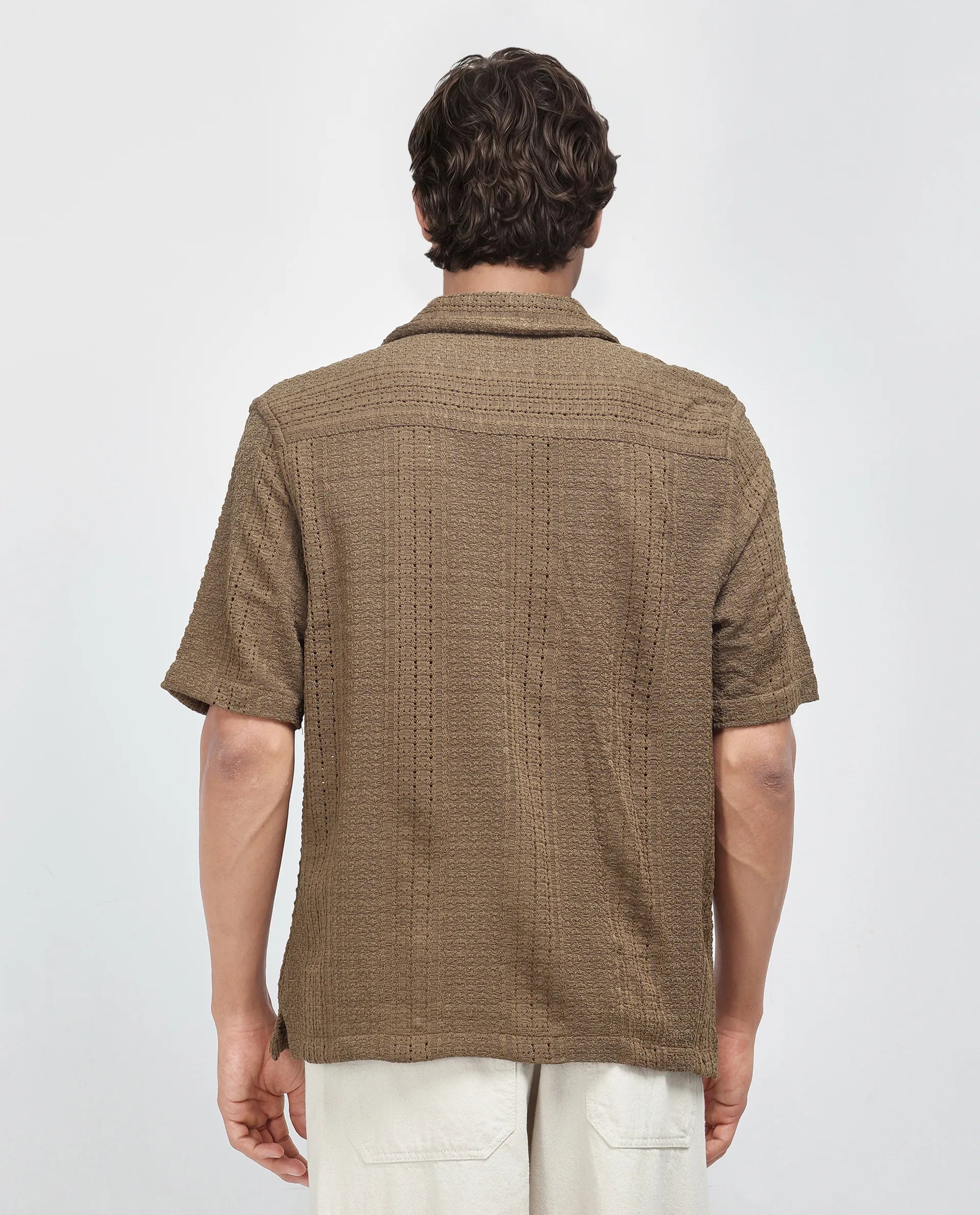 Rare Rabbit Men's Limo Brown Cotton Fabric Full Sleeve Collared Neck Button Closure Printed Shirt