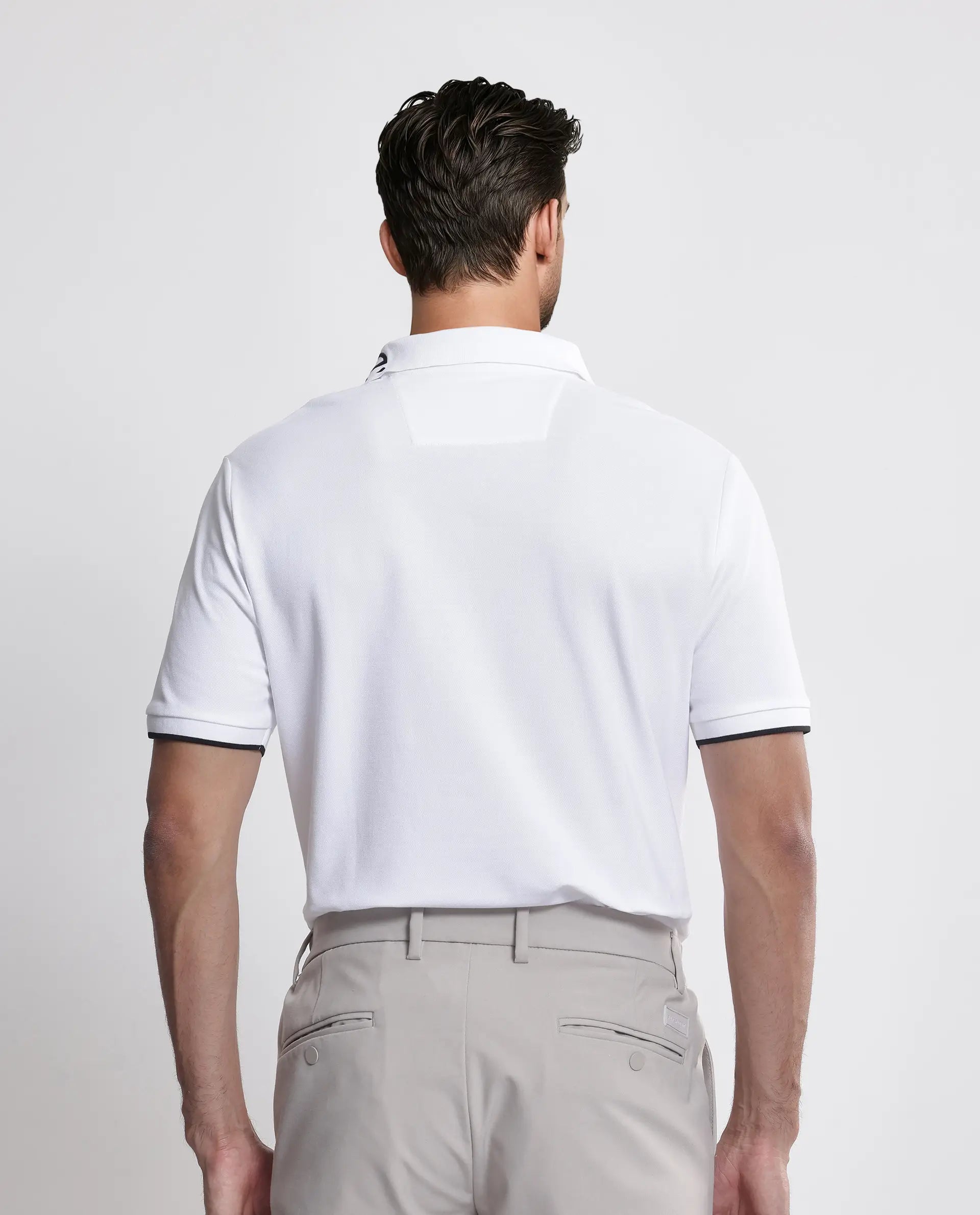 Rare Rabbit Men's Limo White Cotton Blend Fabric Short Sleeve Collared Neck Button Closure Plain Polo