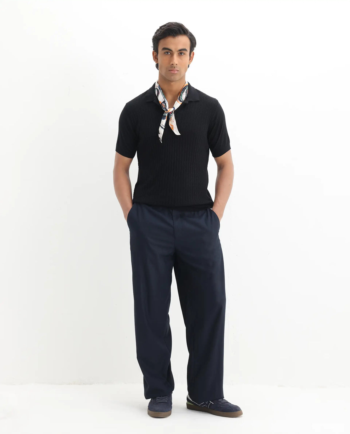 Rare Rabbit Men's Linco Black Cotton Plain Slim Fit Half Sleeve Polo