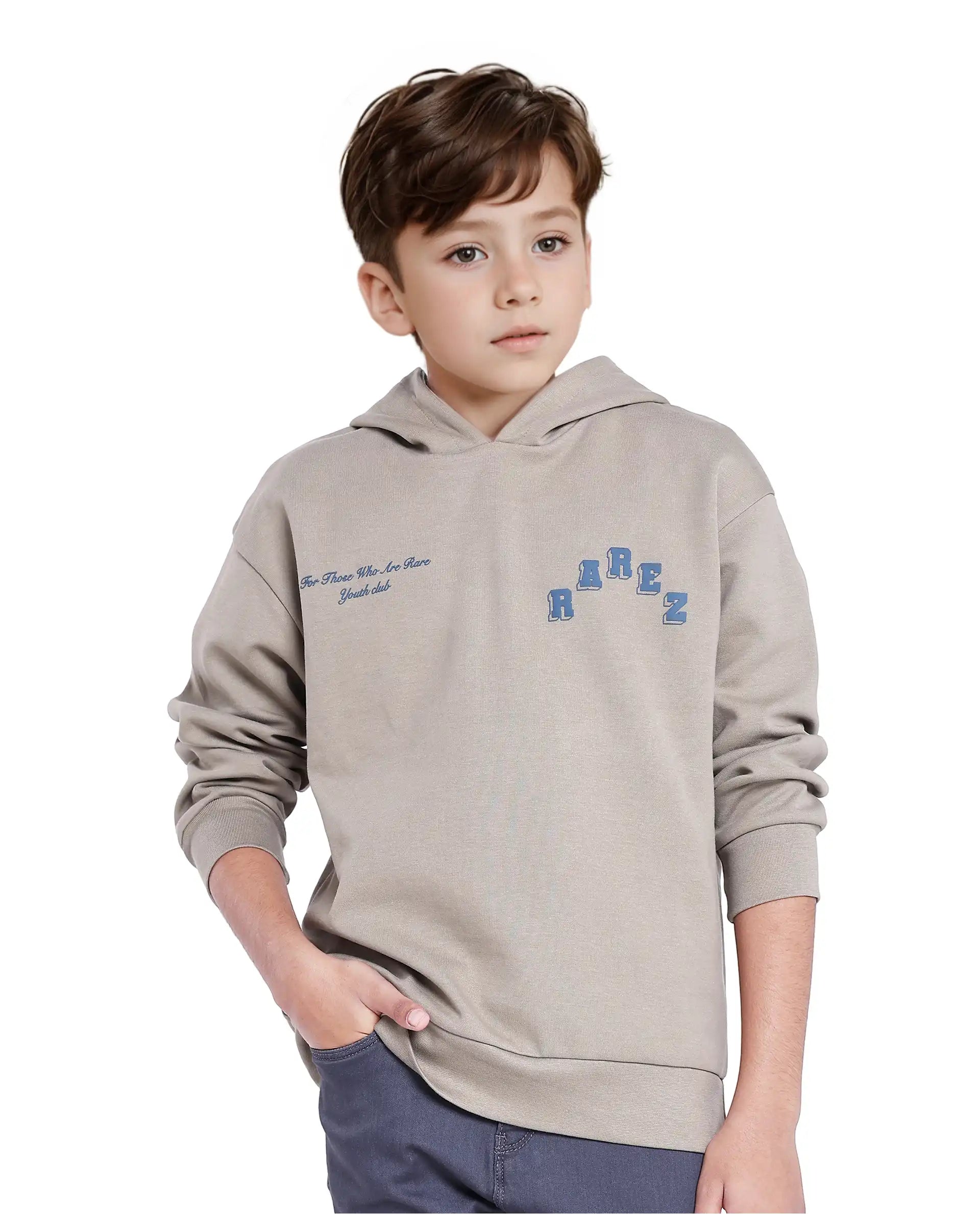 Rare Ones Kids Linden Olive Cotton Poly Full Sleeve Hd Print And Towel Embroidered Sweatshirt