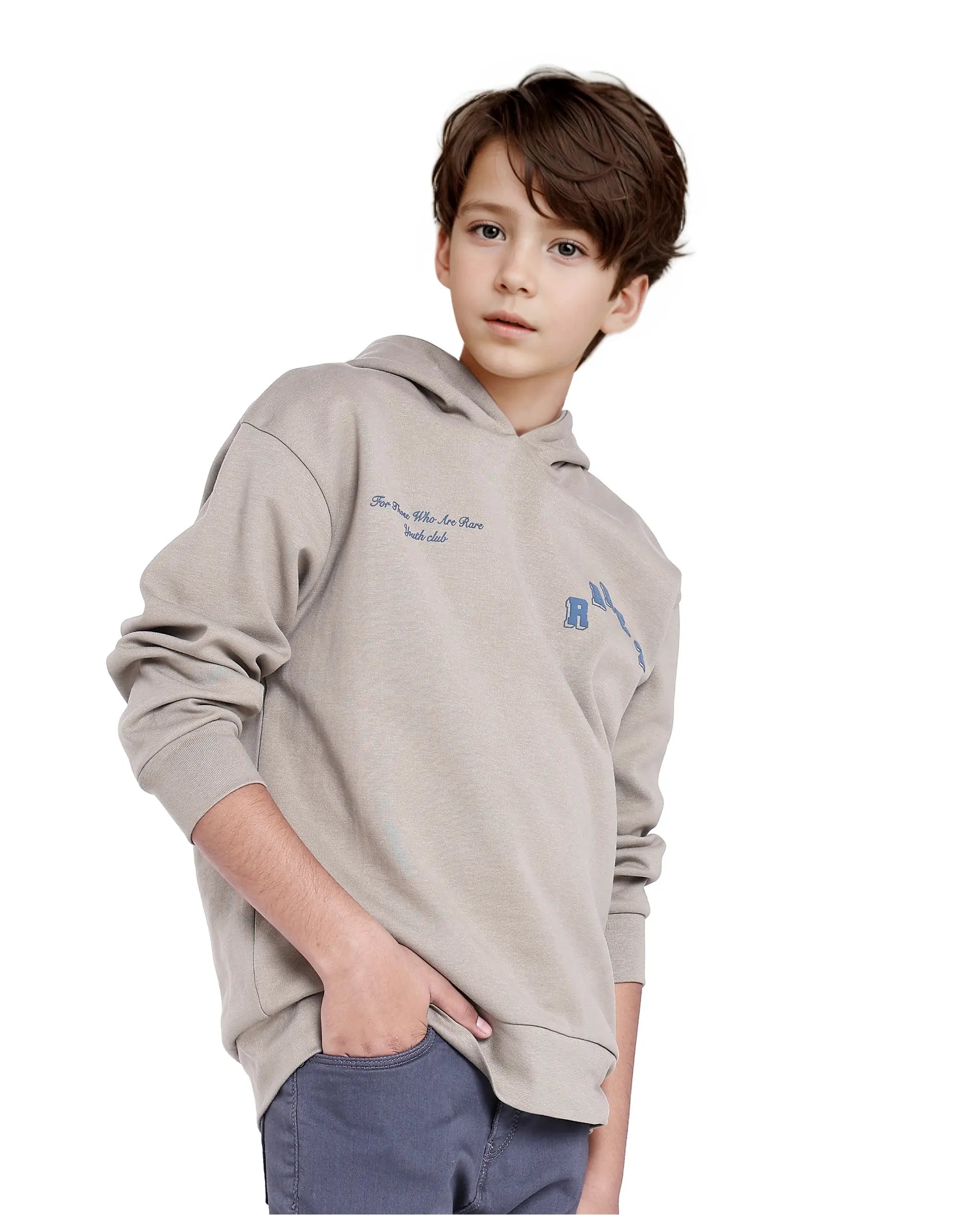 Rare Ones Kids Linden Olive Cotton Poly Full Sleeve Hd Print And Towel Embroidered Sweatshirt