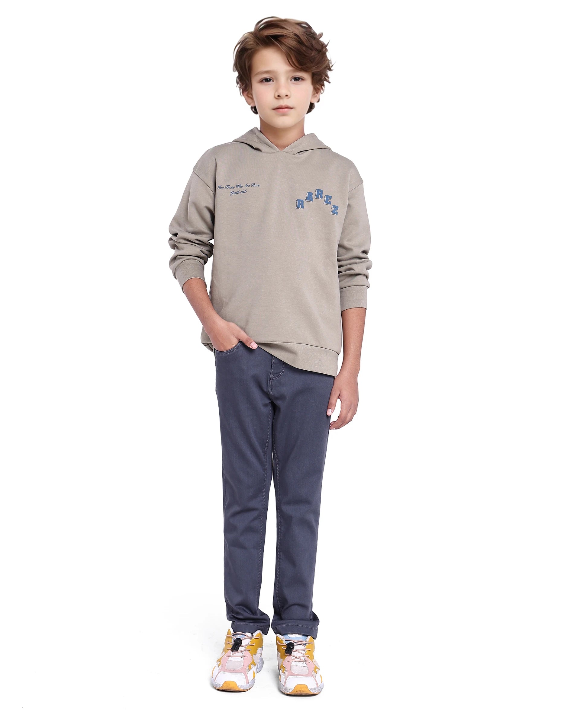 Rare Ones Kids Linden Olive Cotton Poly Full Sleeve Hd Print And Towel Embroidered Sweatshirt