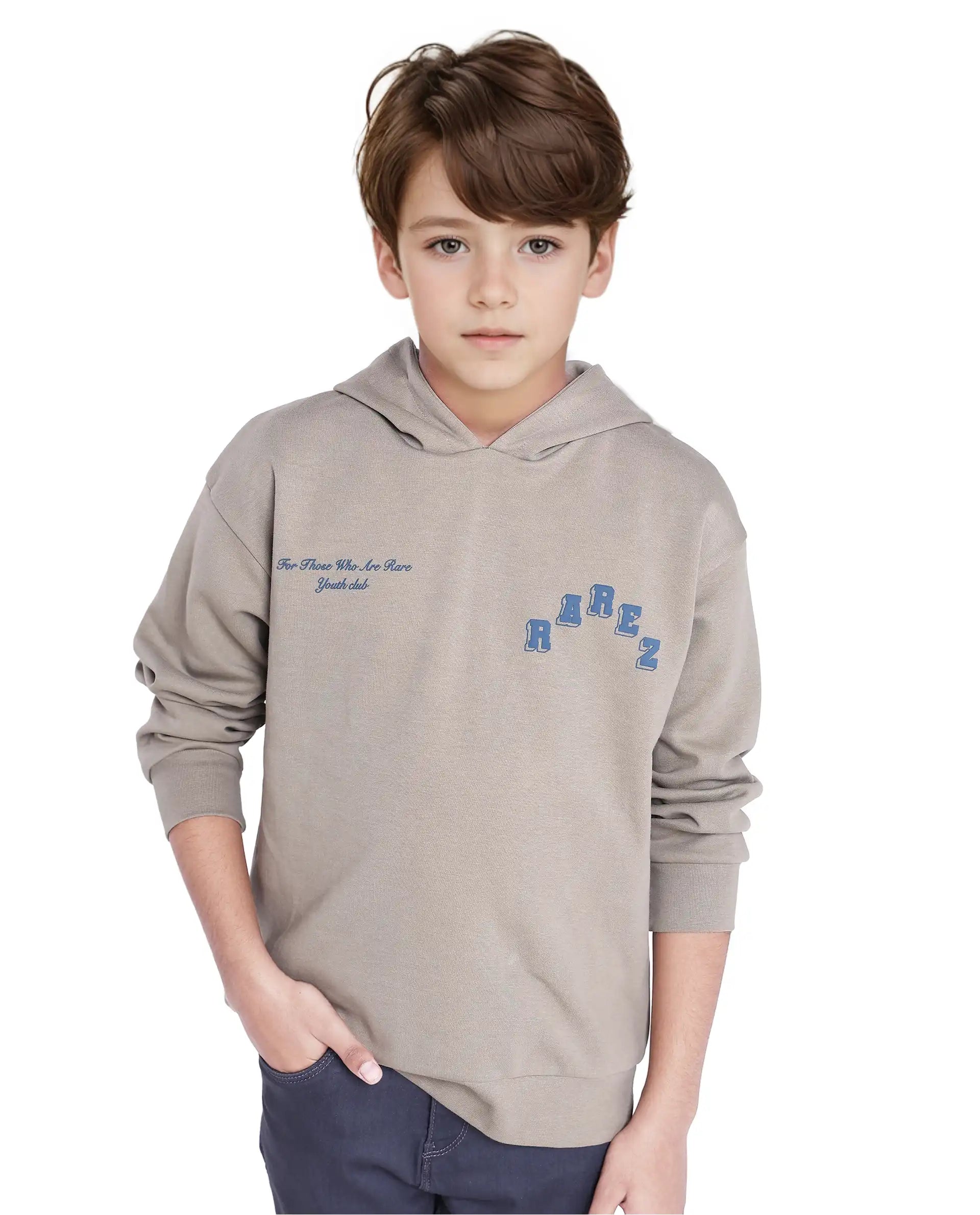 Rare Ones Kids Linden Olive Cotton Poly Full Sleeve Hd Print And Towel Embroidered Sweatshirt