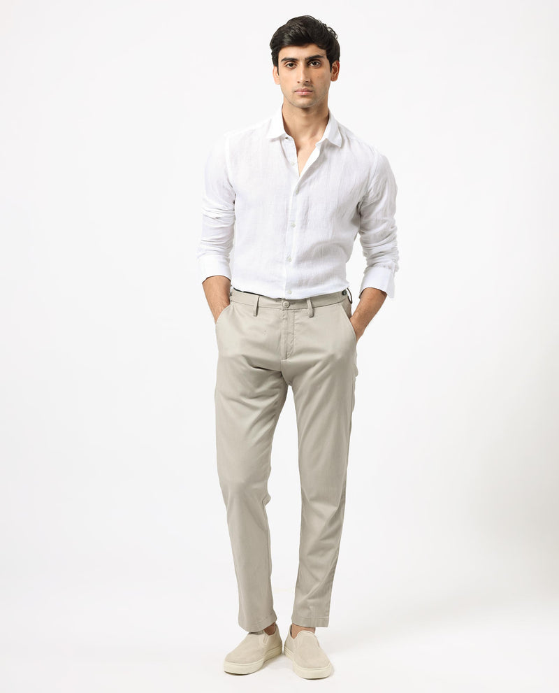 Rare Rabbit Men's Linex White Linen Fabric Full Sleeves Solid Shirt