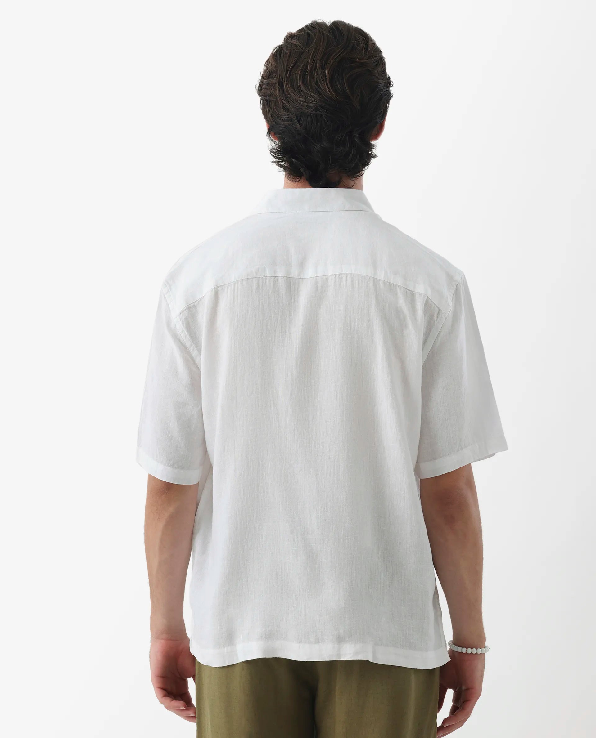 Rare Rabbit Men's Linex-1 Ss White 100% Linen Plain Regular Fit Half Sleeve Collared Shirt