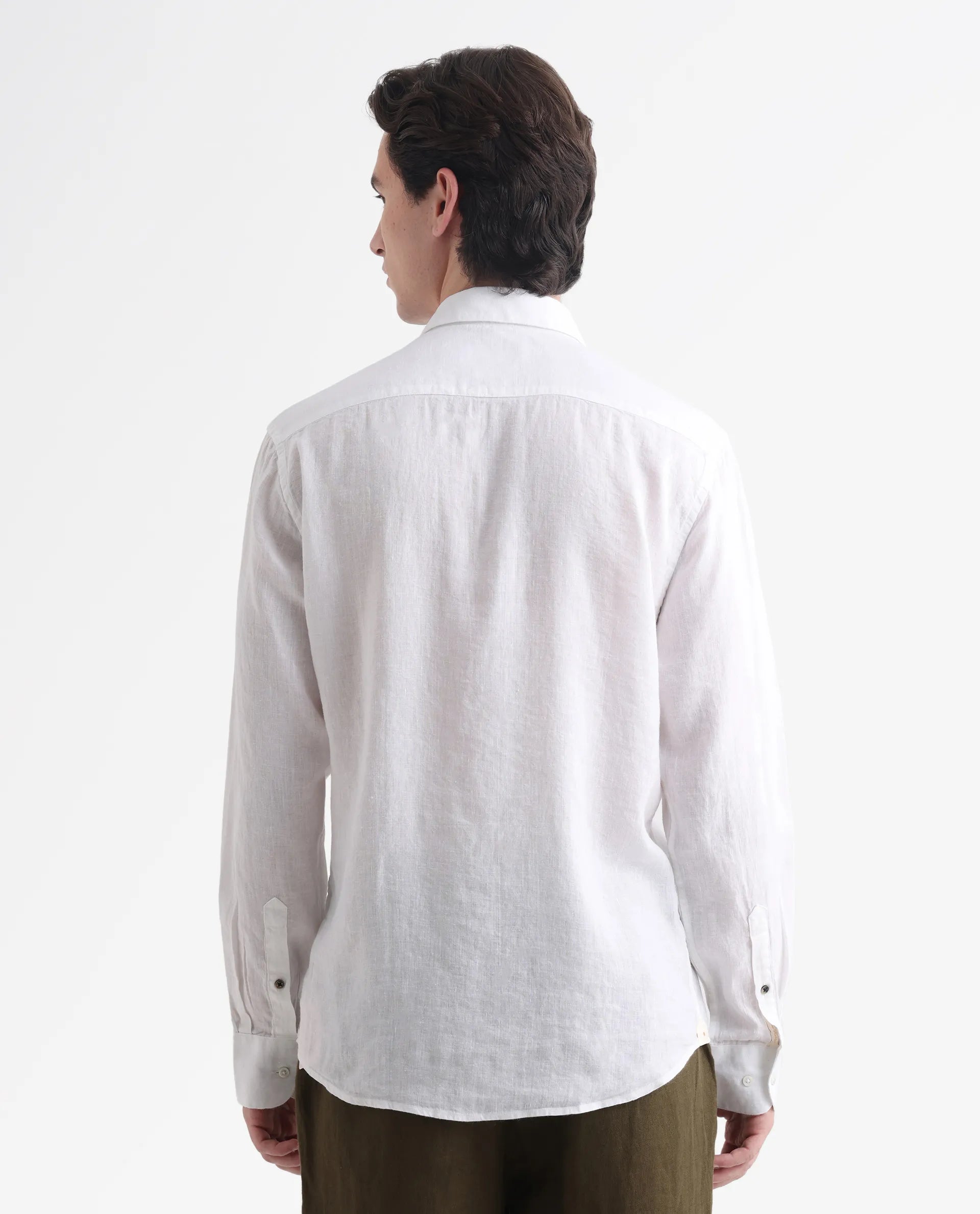 Rare Rabbit Men's Linex-1 White Linen Plain Regular Fit Full Sleeve Collared Shirt