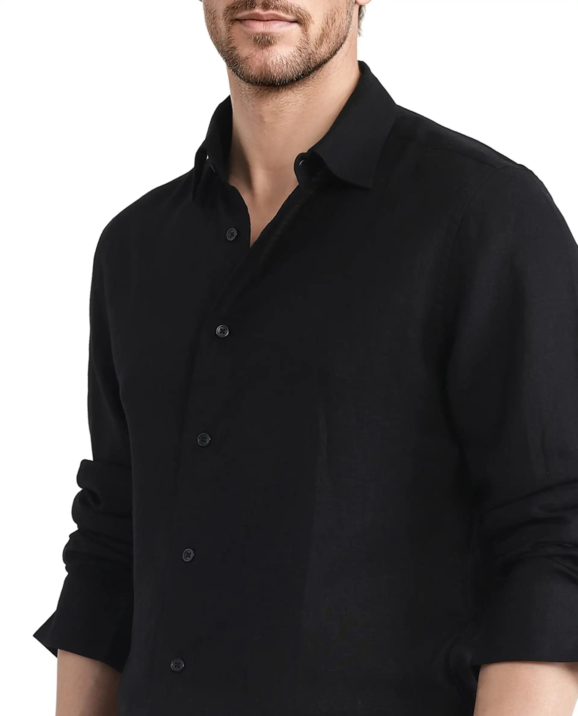 Rare Rabbit Men Linex Ls-25 Black Linen Lyocell Fabric Full Sleeve Regular Collared Button Closure Regular Fit Plain Shirt
