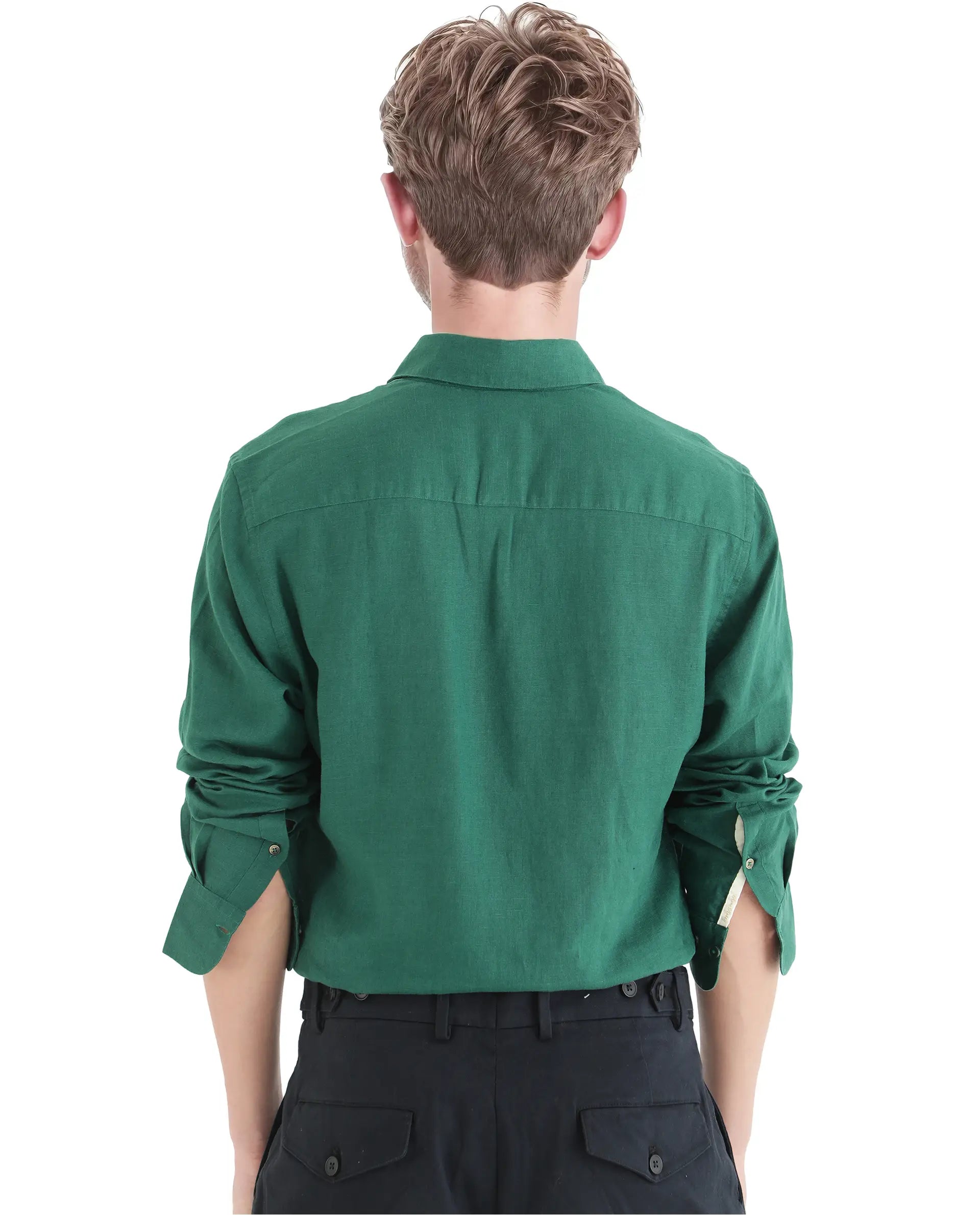 Rare Rabbit Men Linex Ls-25 Green Linen Lyocell Fabric Full Sleeve Regular Collared Button Closure Regular Fit Plain Shirt