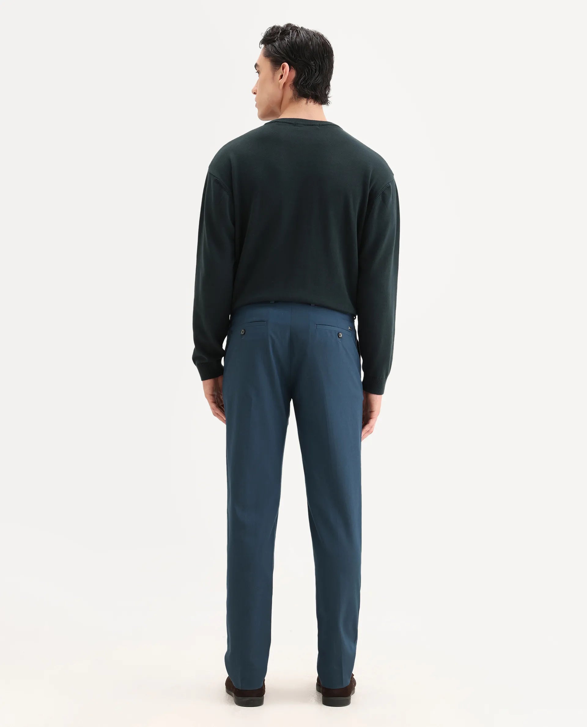 Rare Rabbit Men's Lingo Petrol Polyester Plain Regular Fit Trouser