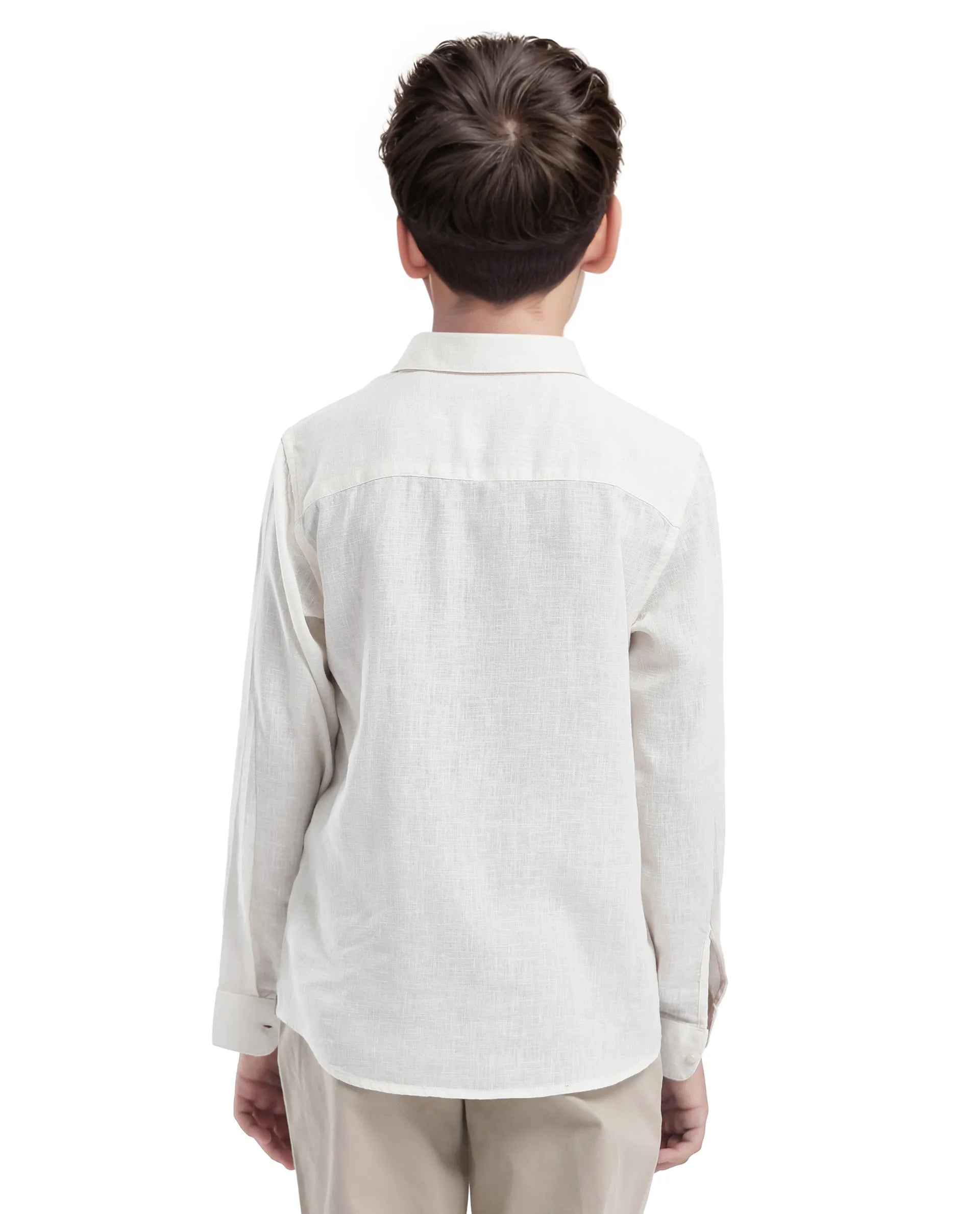 Rare Ones Kids Lino Off White Linen Full Sleeve Button Solid Regular Fit Shirt