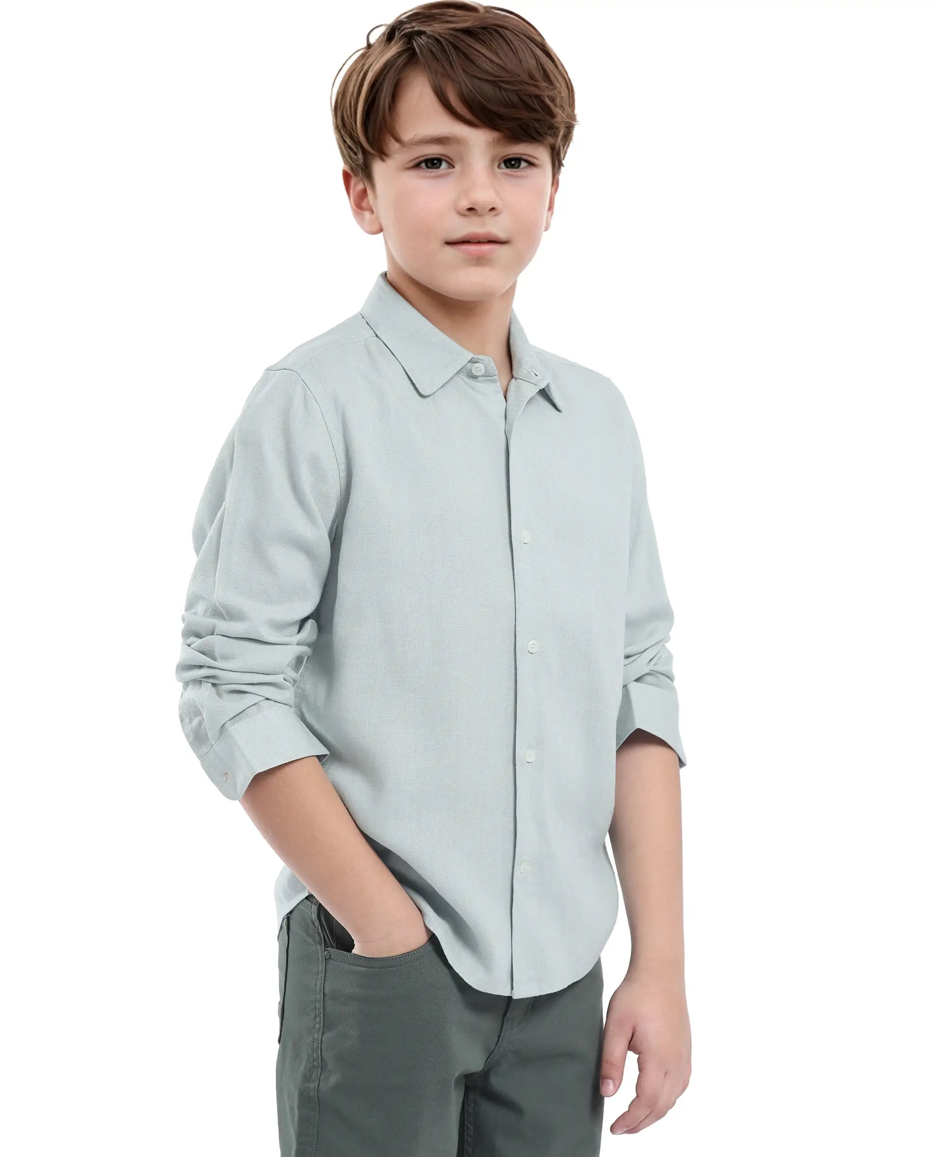 Rare Ones Kids Lino Pastel Turq Linen Full Sleeve Button Solid Regular Fit Shirt