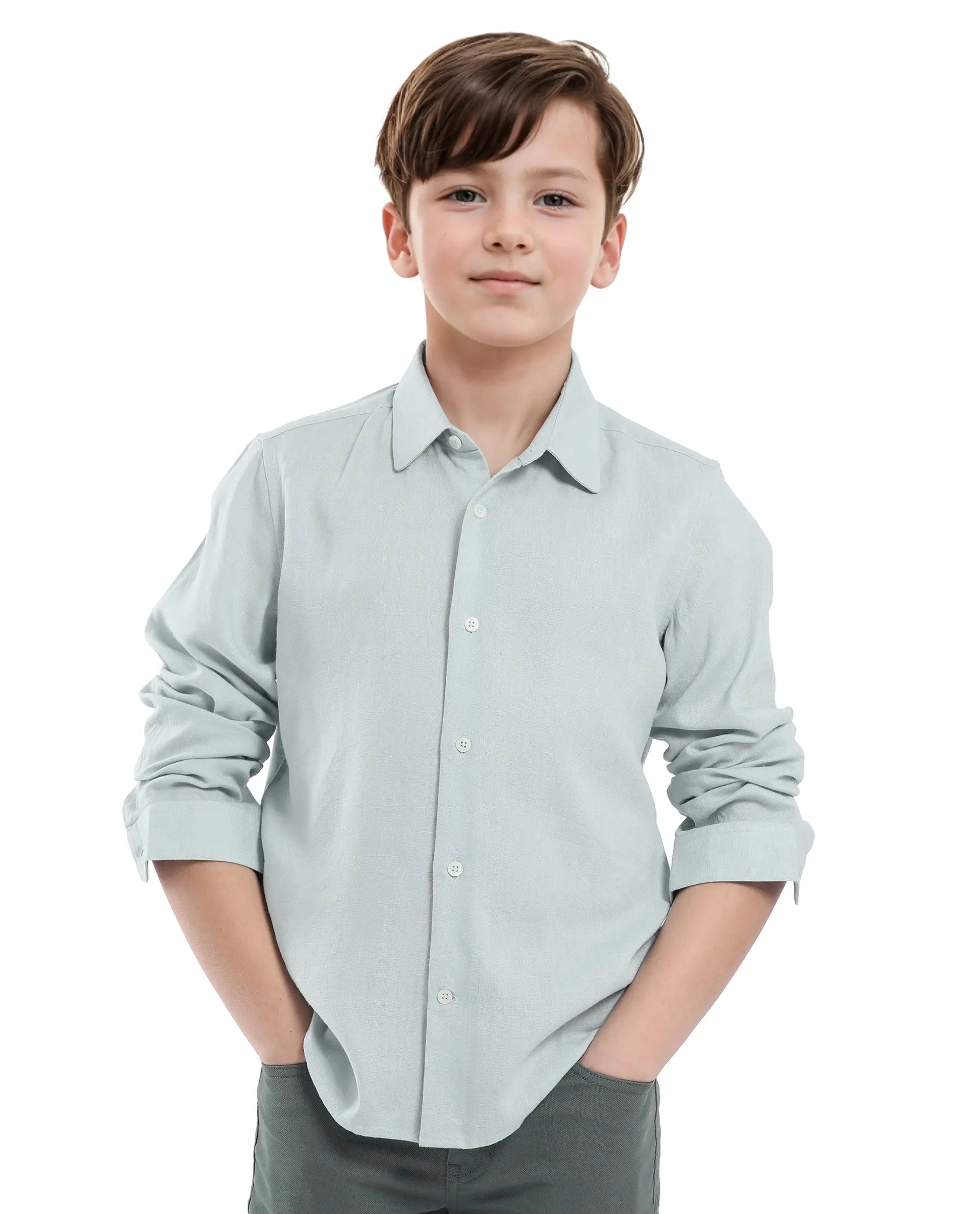 Rare Ones Kids Lino Pastel Turq Linen Full Sleeve Button Solid Regular Fit Shirt
