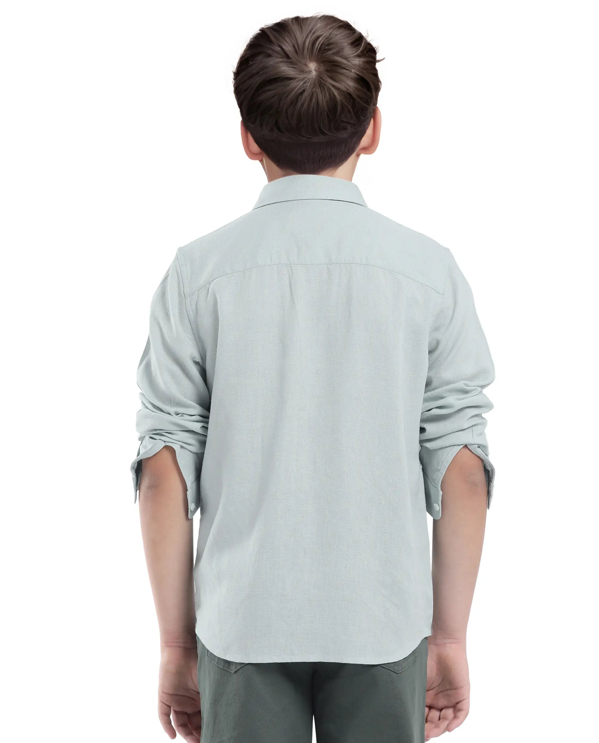 Rare Ones Kids Lino Pastel Turq Linen Full Sleeve Button Solid Regular Fit Shirt