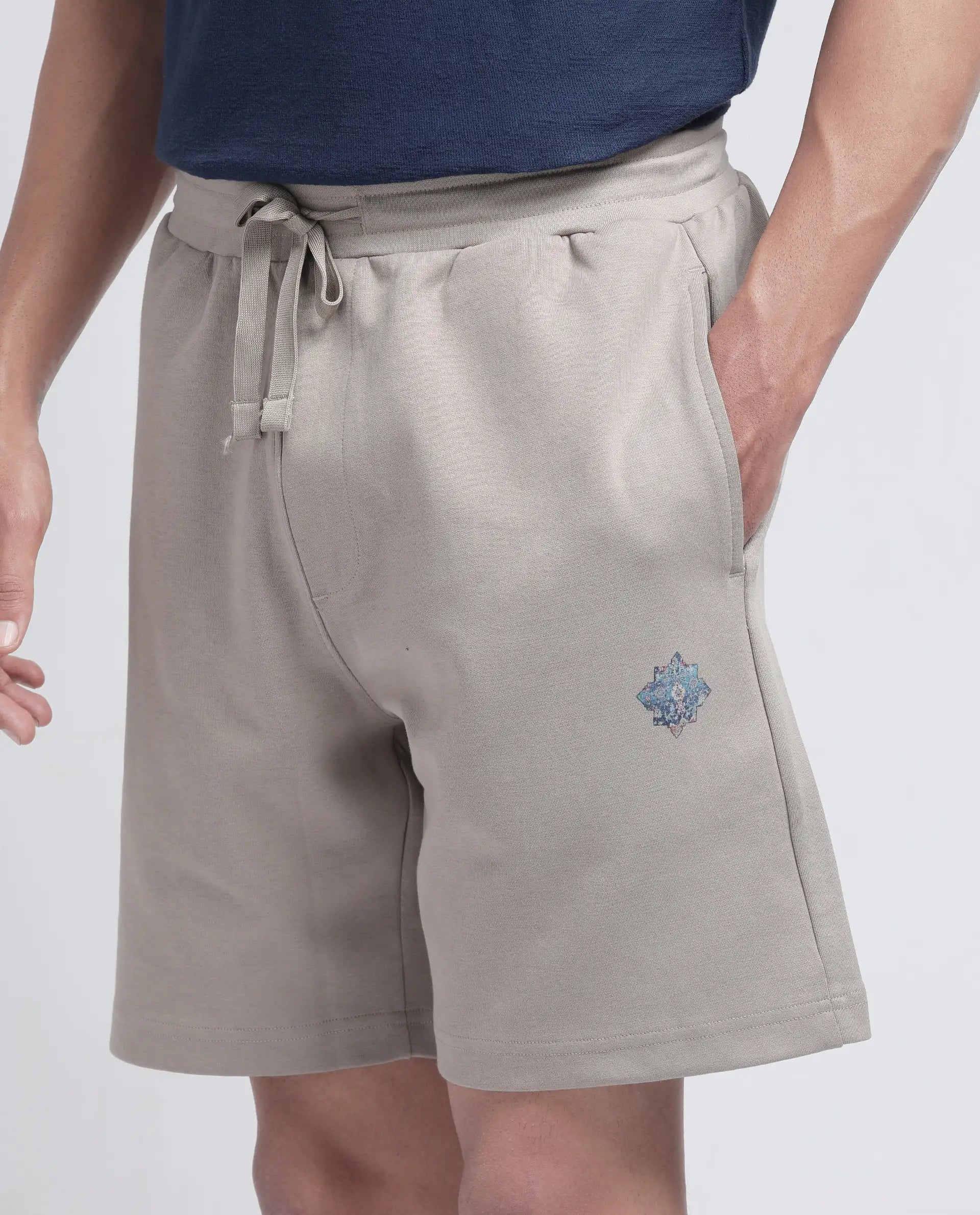 Rare Rabbit Men Linor Beige Cotton Elastane Fabric Relaxed Fit Plain Shorts
