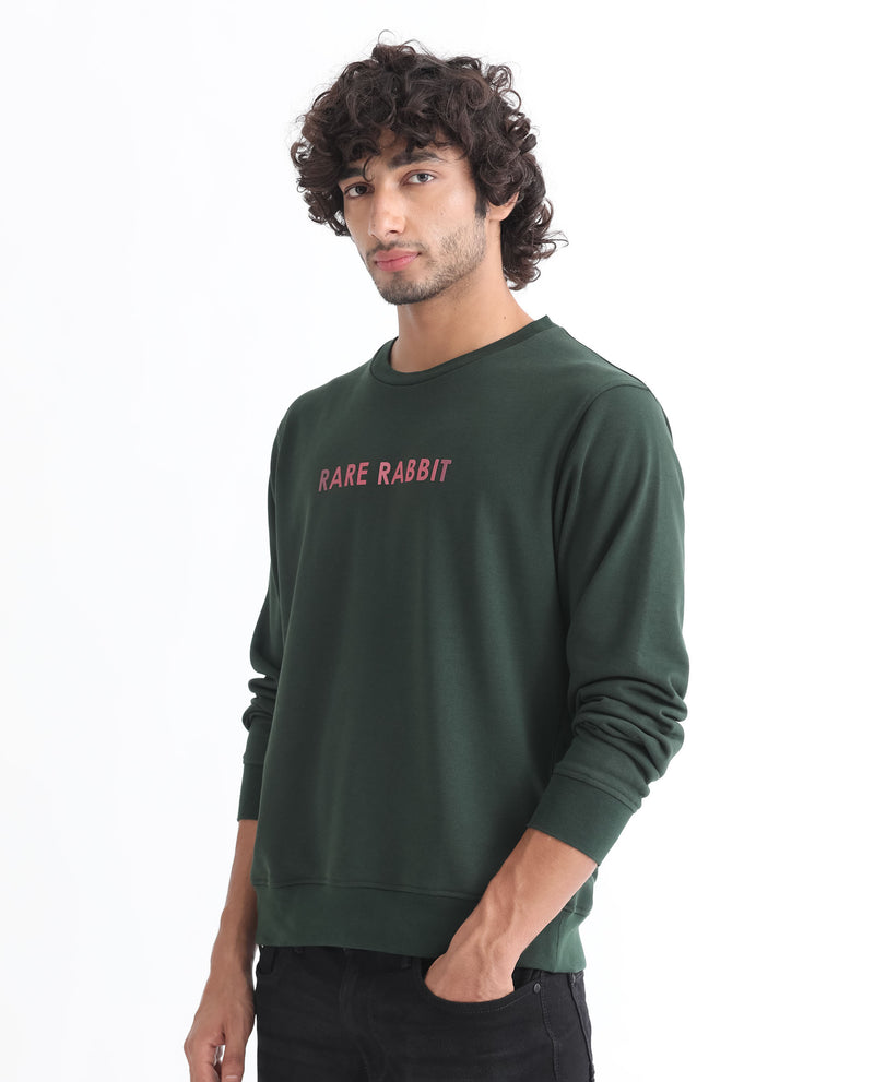 Rare Rabbit Men'S Lintz Green Sweatshirt Full Sleeves Solid