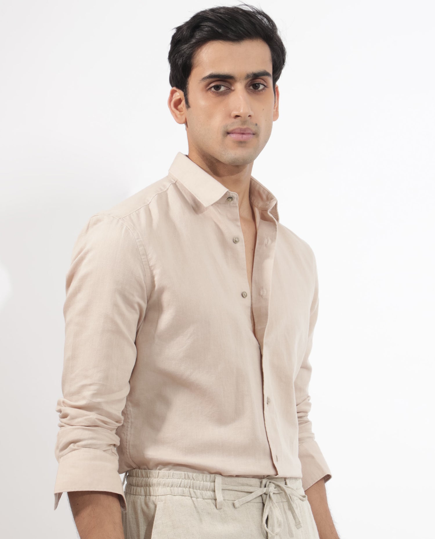 Beige Linen Men Shirt