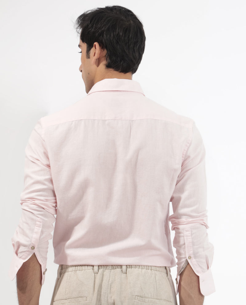 Rare Rabbit Men's Linux Light Pink Linen Full Sleeves Solid Shirt