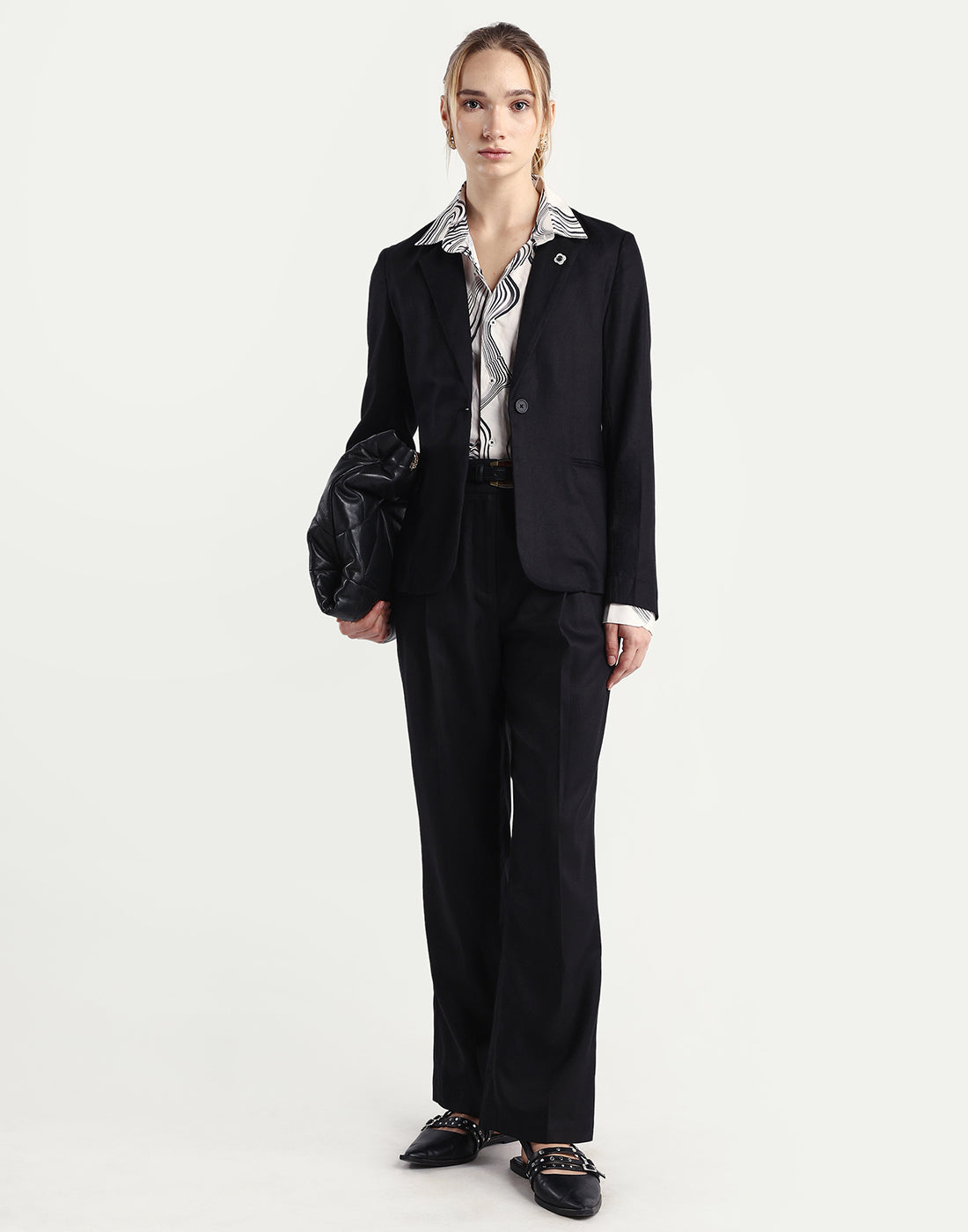 Rareism Women's Linzy-B Black 100% Linen Straight Plain Trouser