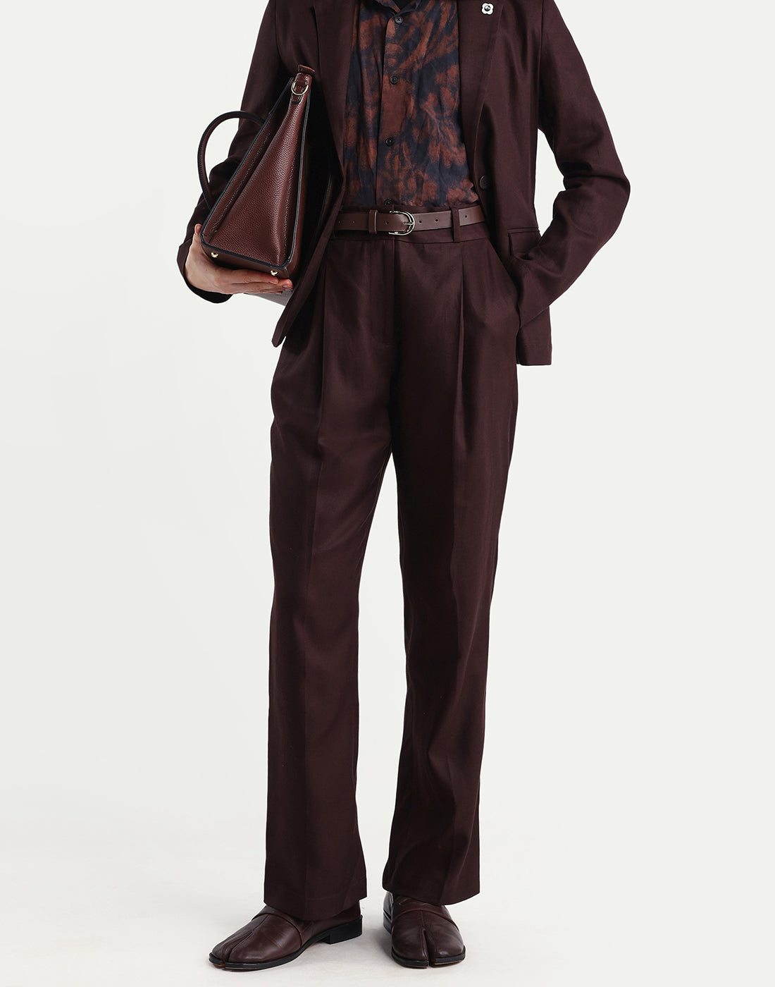 Rareism Women's Linzy-B Brown 100% Linen Straight Plain Trouser