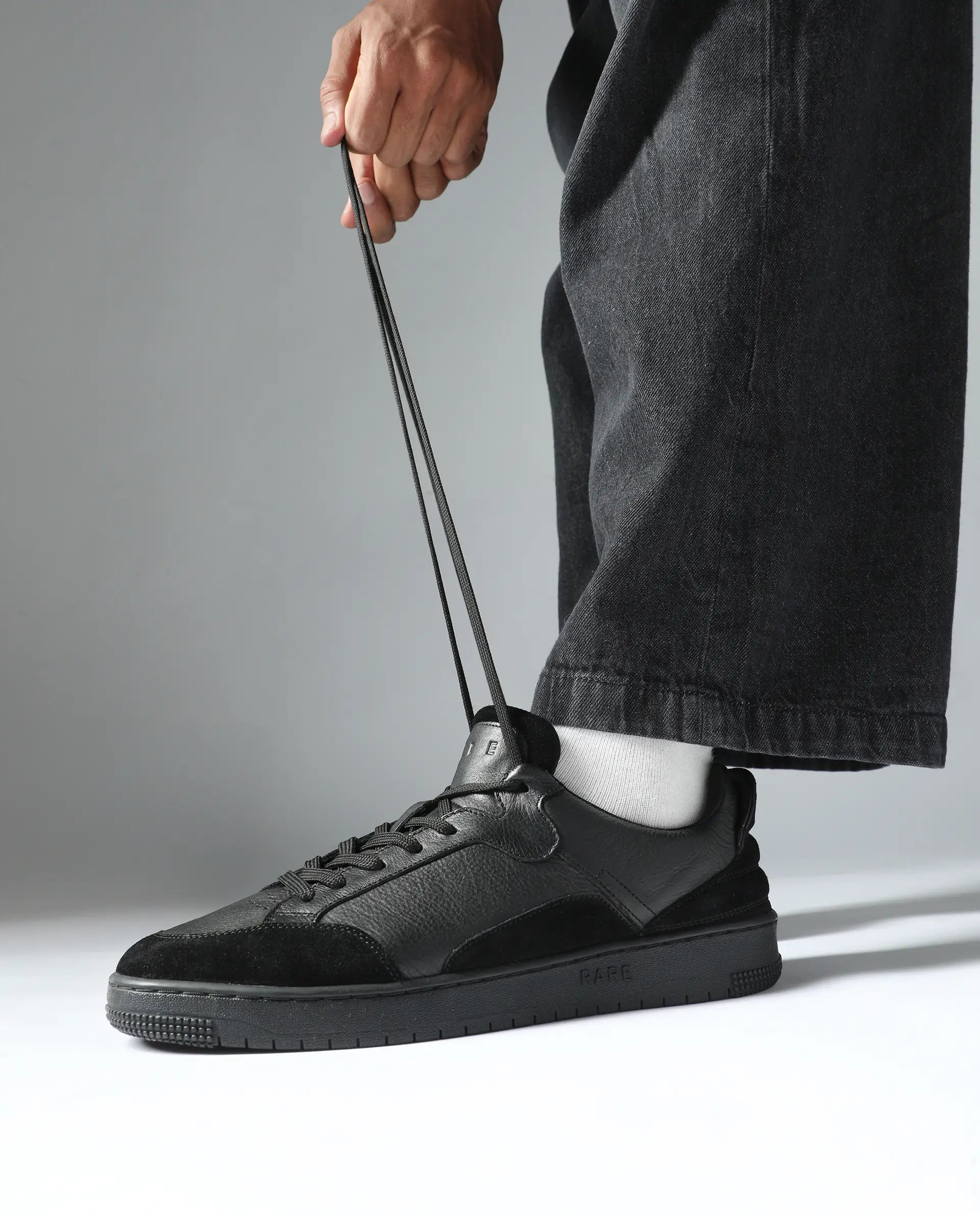 Rare Rabbit Men's Lip Black Lace-Up Closure Leather Sneaker